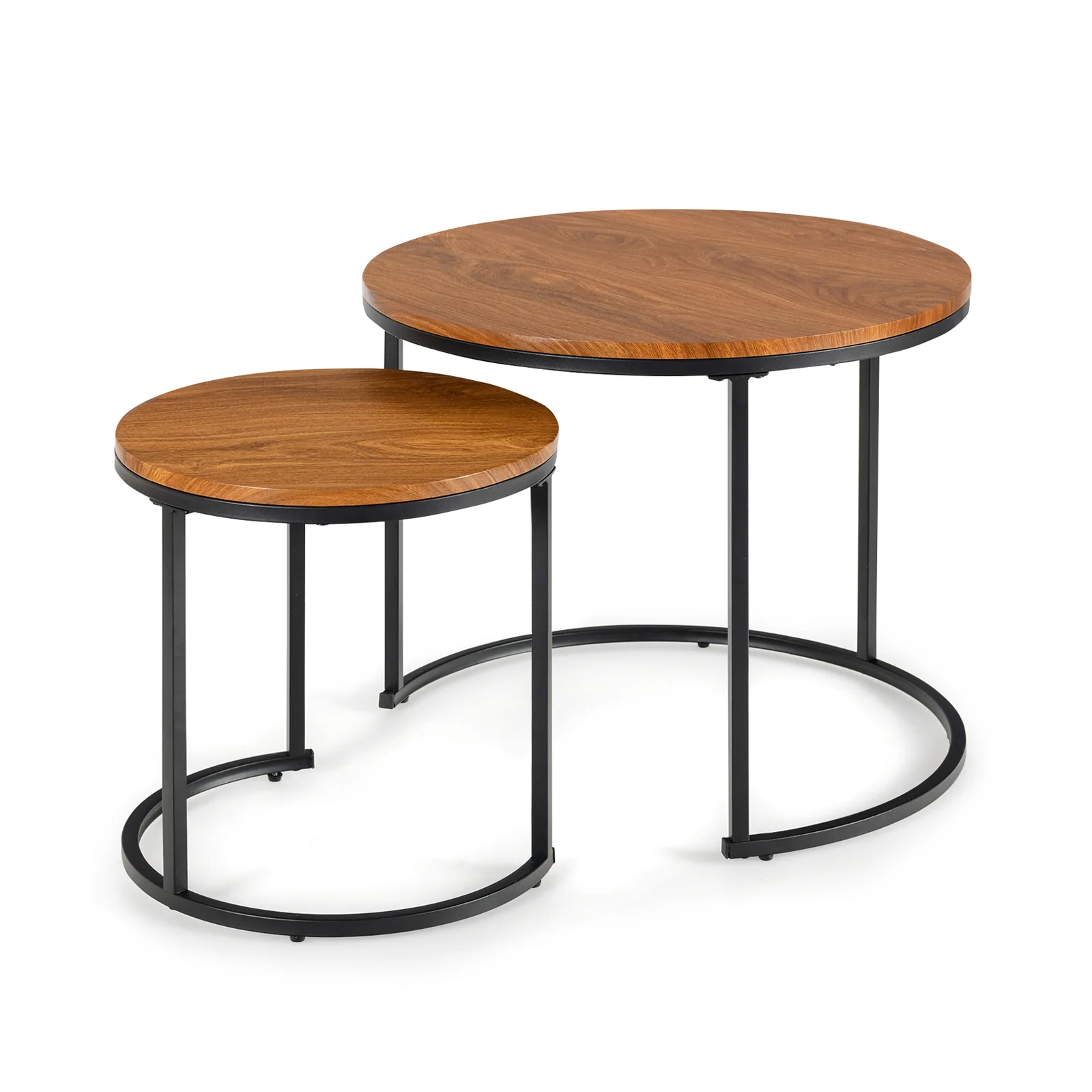 Set Of 2 Modern Round Stacking Nesting Coffee Tables, Brown - Image 2