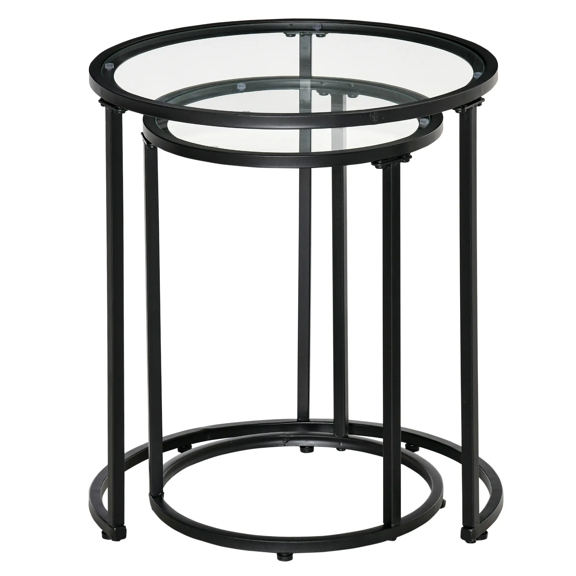 Set of 2 Nesting Coffee Tables, Round Side Table with Tempered Glass Top, Black - Image 11