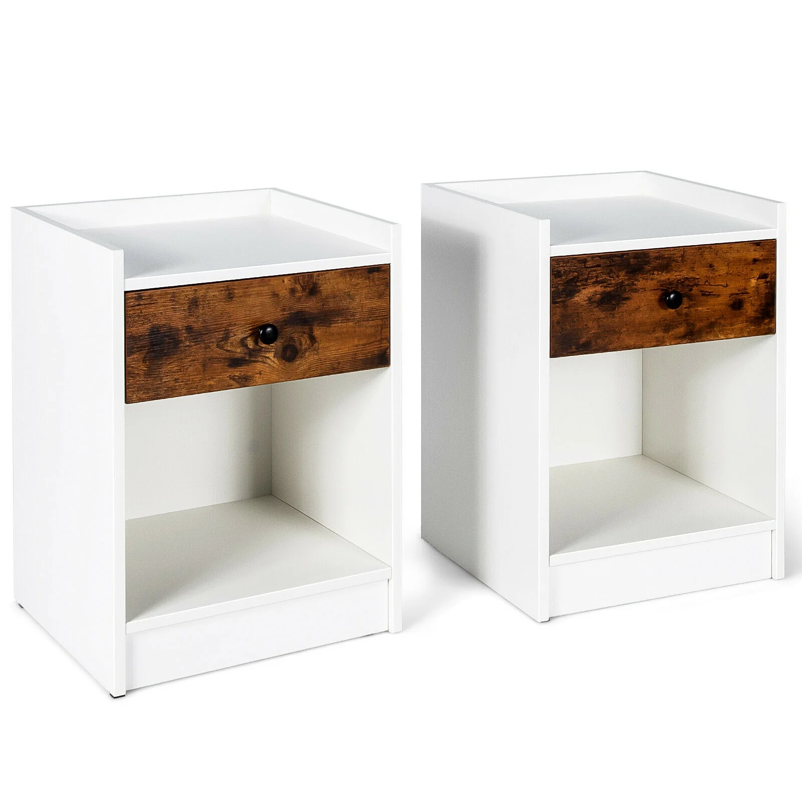 Set of 2 Nightstand with Drawer Cabinet, White - Image 4