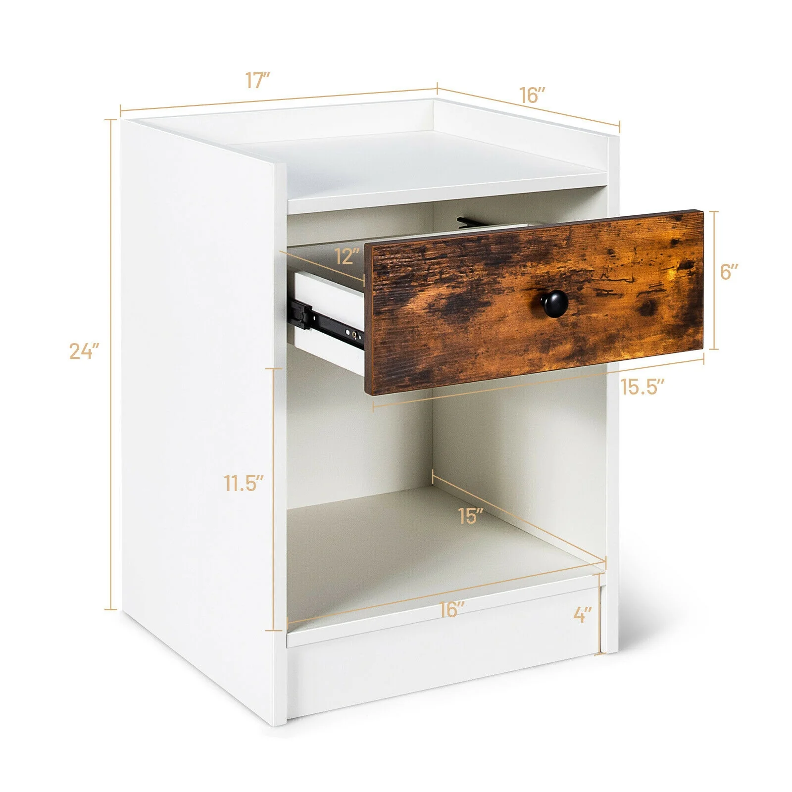 Set of 2 Nightstand with Drawer Cabinet, White - Image 6