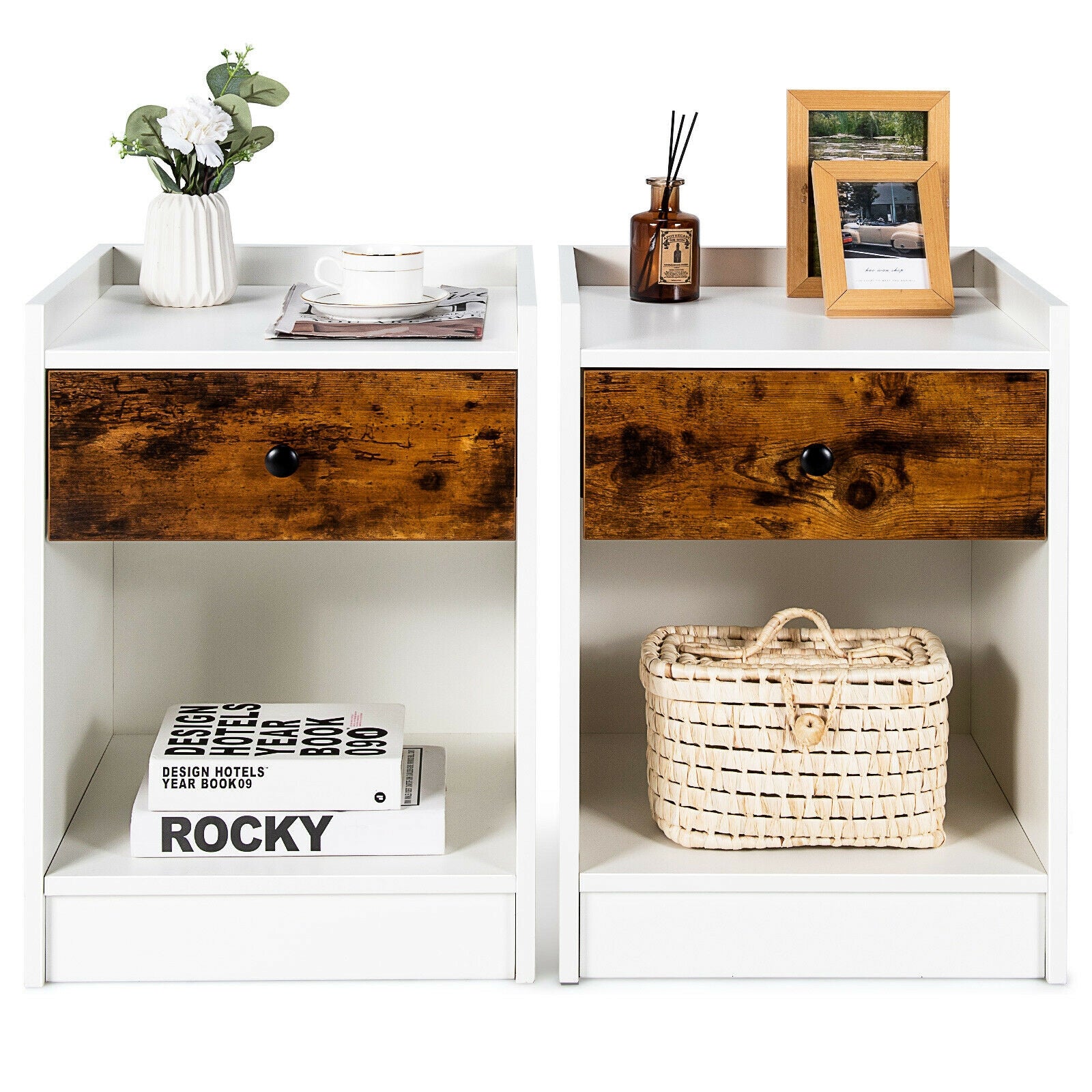 Set of 2 Nightstand with Drawer Cabinet, White - Image 7