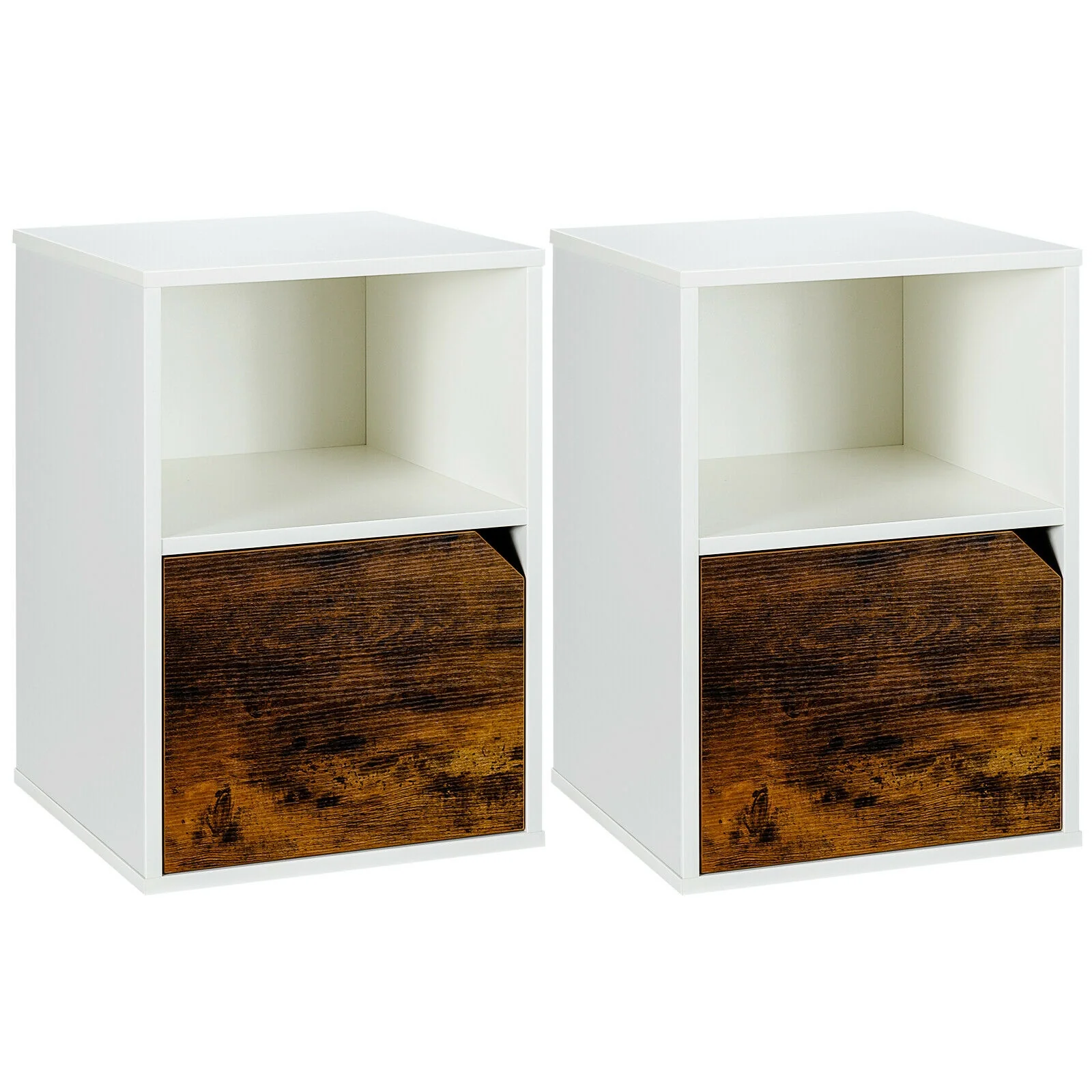 Set of 2 Nightstands, Side End Table for Living Room, White