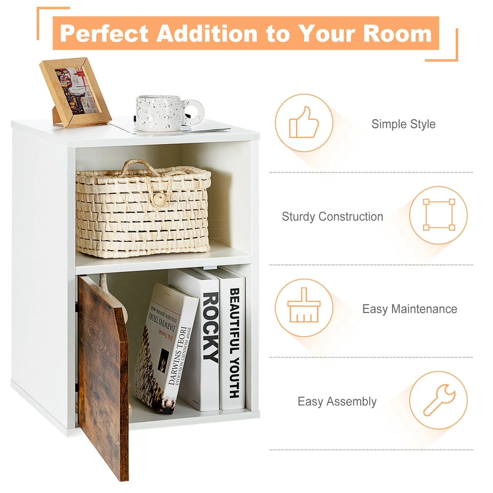 Set of 2 Nightstands, Side End Table for Living Room, White - Image 10