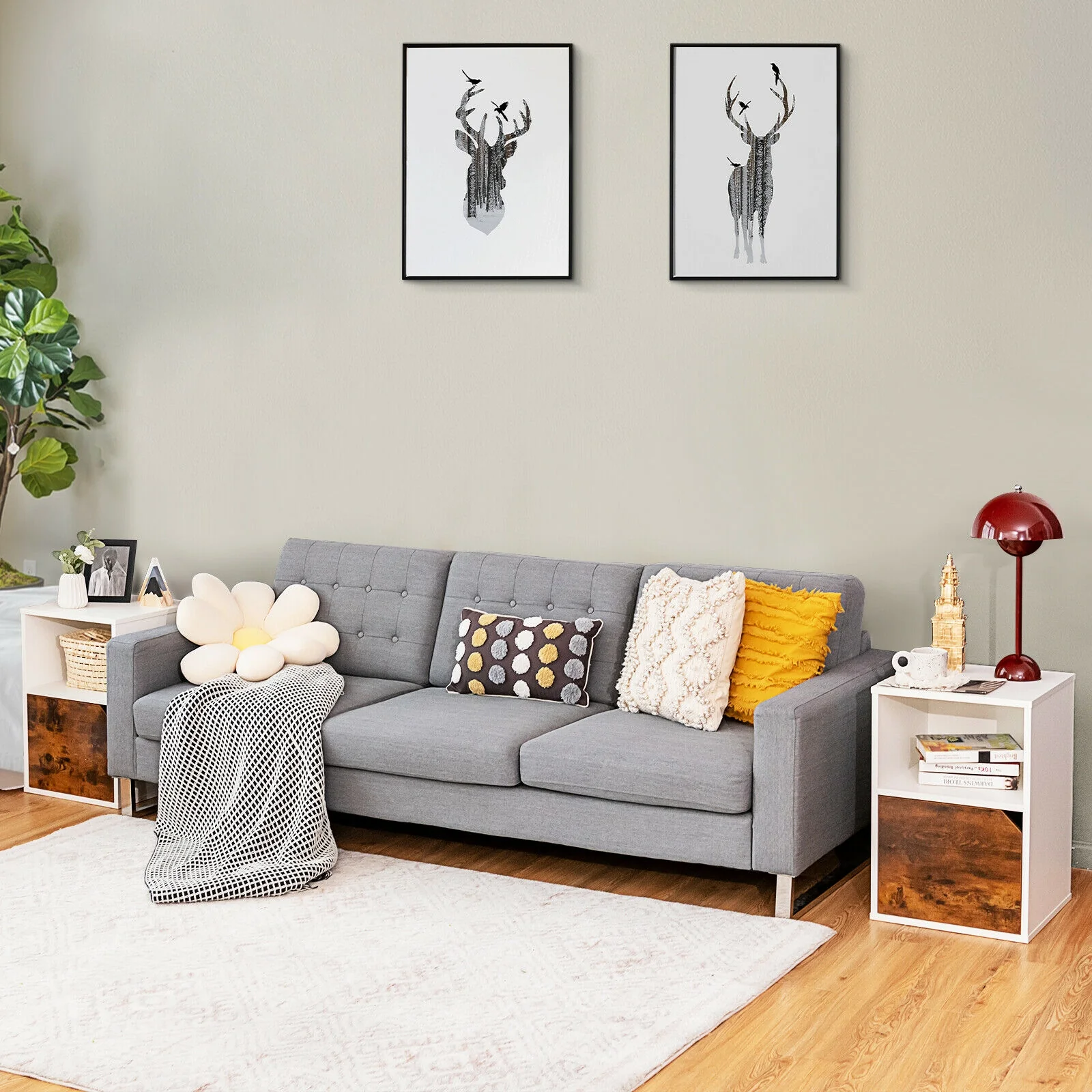 Set of 2 Nightstands, Side End Table for Living Room, White - Image 2