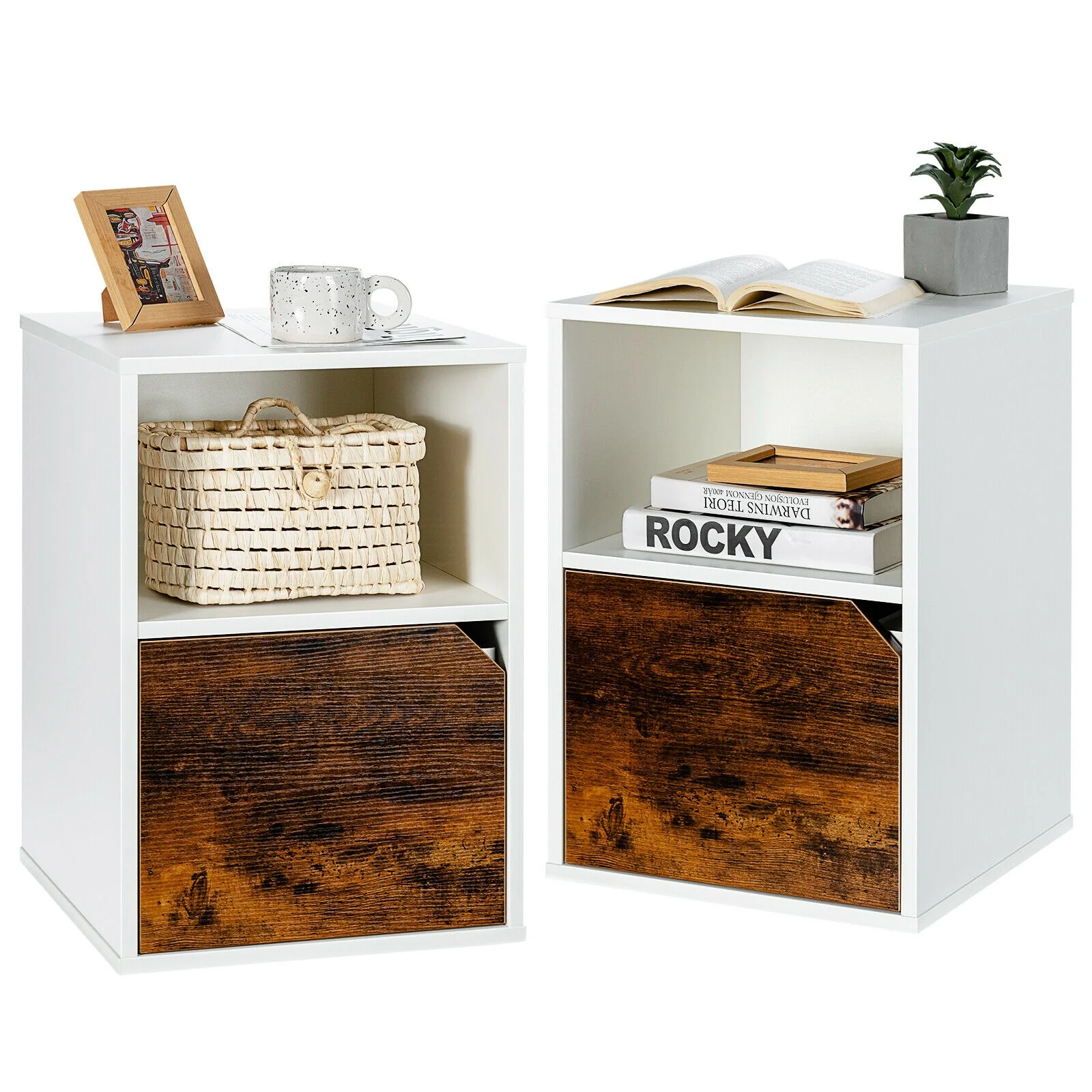 Set of 2 Nightstands, Side End Table for Living Room, White - Image 5