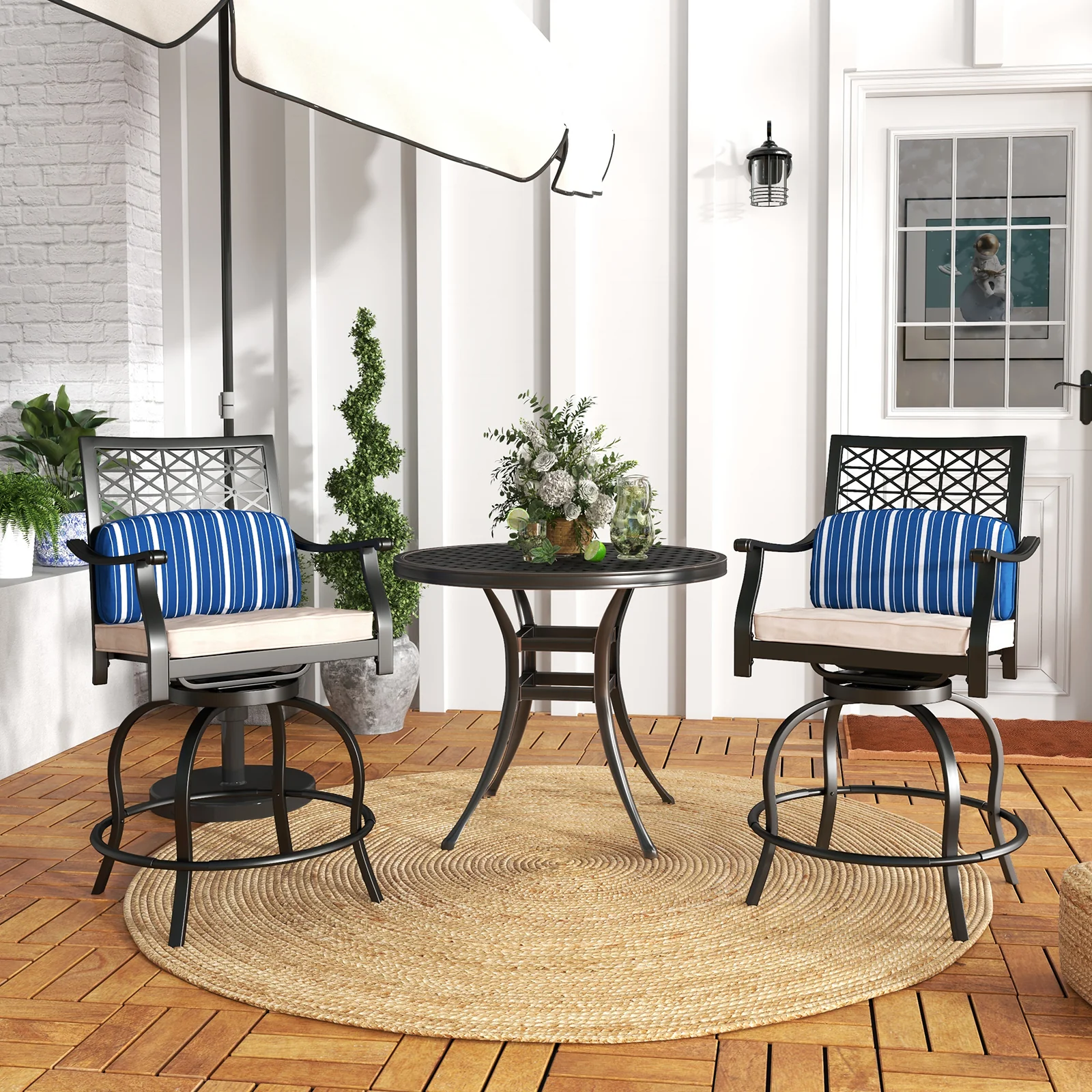 Set of 2 Outdoor Bar Height Chairs, Soft Cushions, Black - Image 2