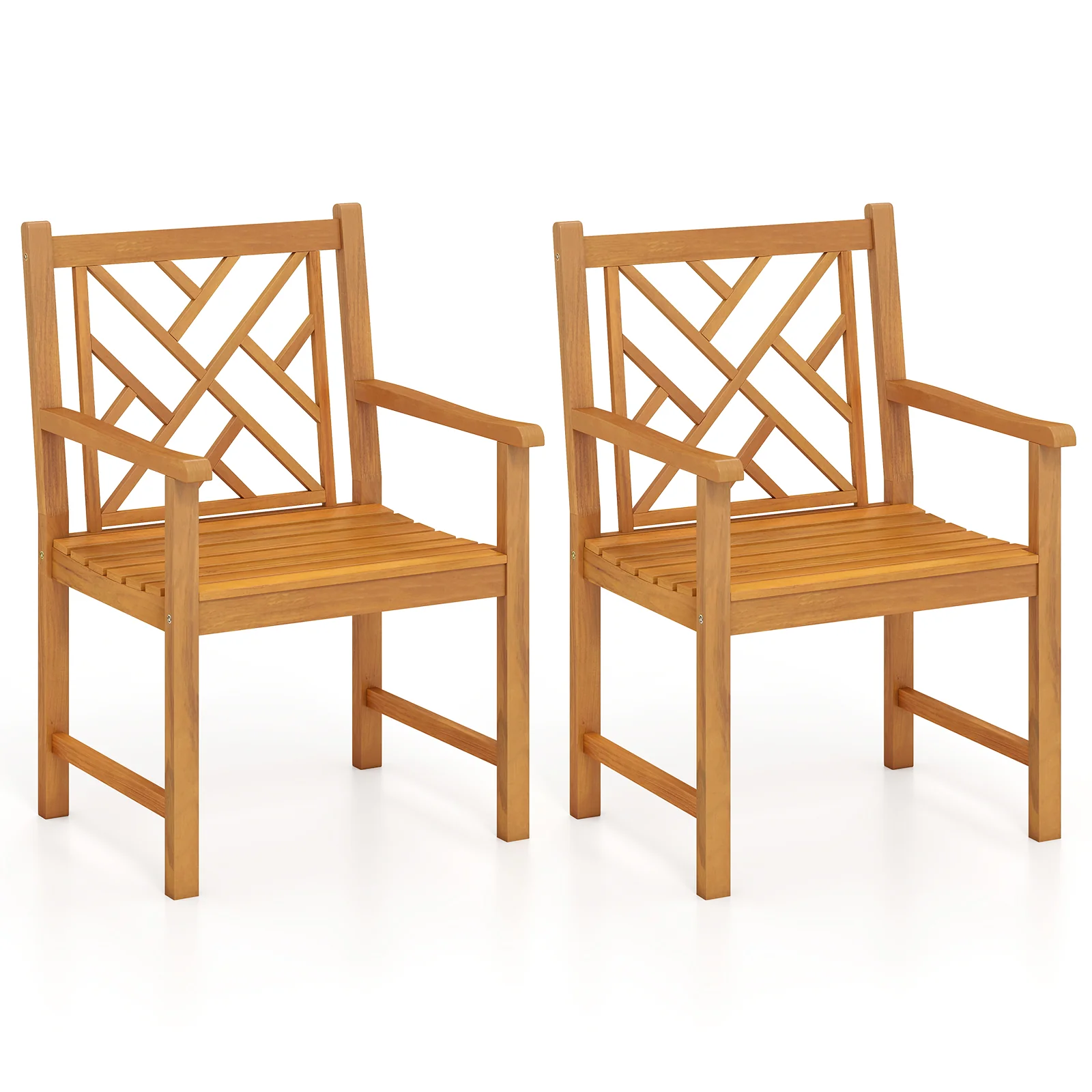 Set of 2 Outdoor Dining Chairs, Acacia Wood, Cross-Pattern Backrest, Natural - Image 4