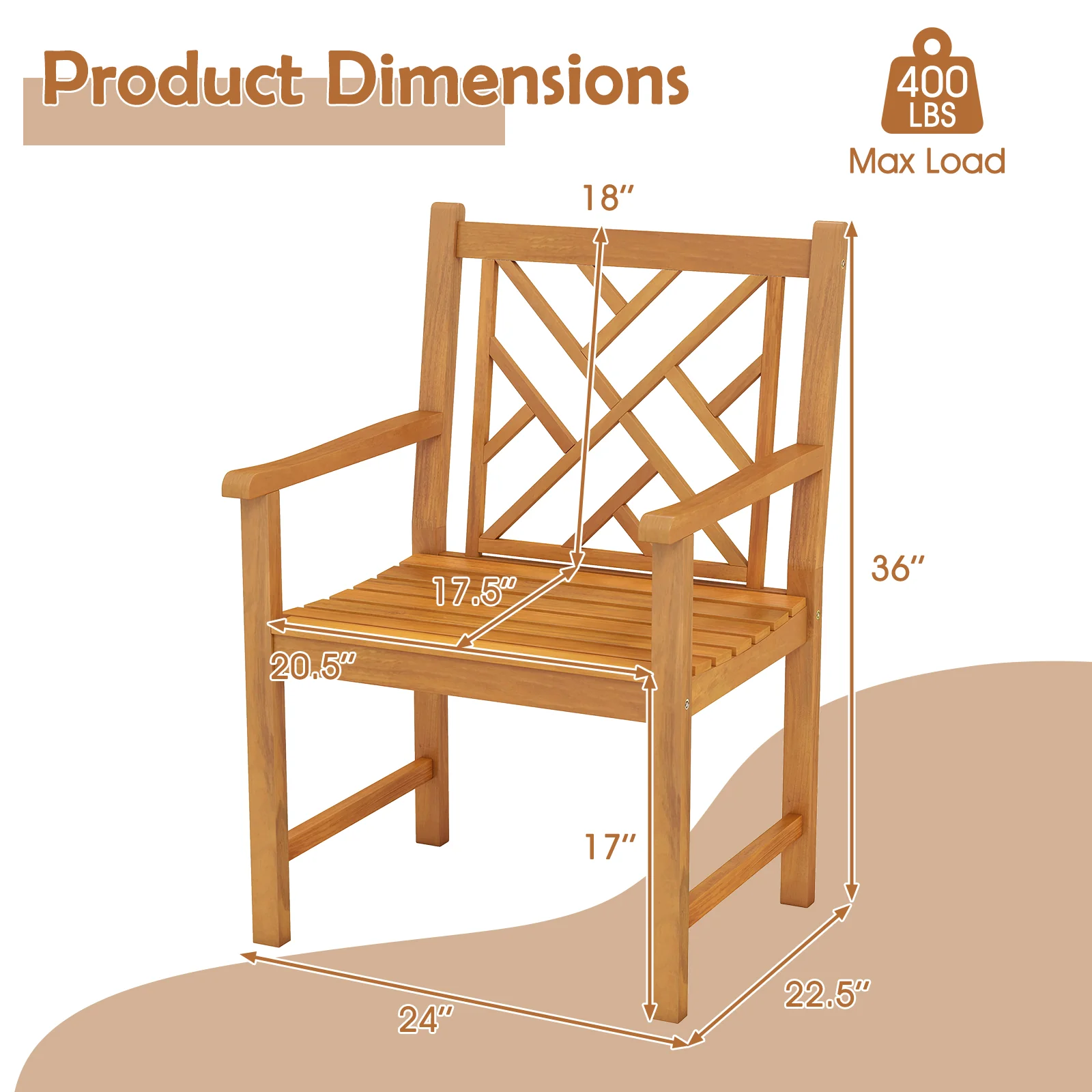 Set of 2 Outdoor Dining Chairs, Acacia Wood, Cross-Pattern Backrest, Natural - Image 5
