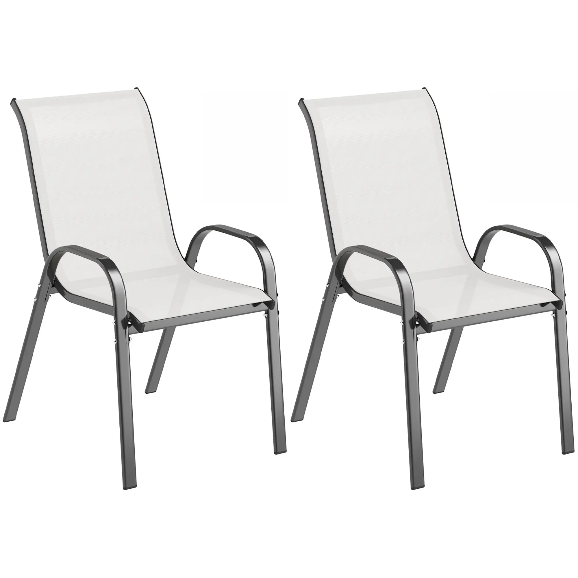 Set of 2 Outdoor Dining Chairs, Stackable, High Back, Light Grey - Image 11