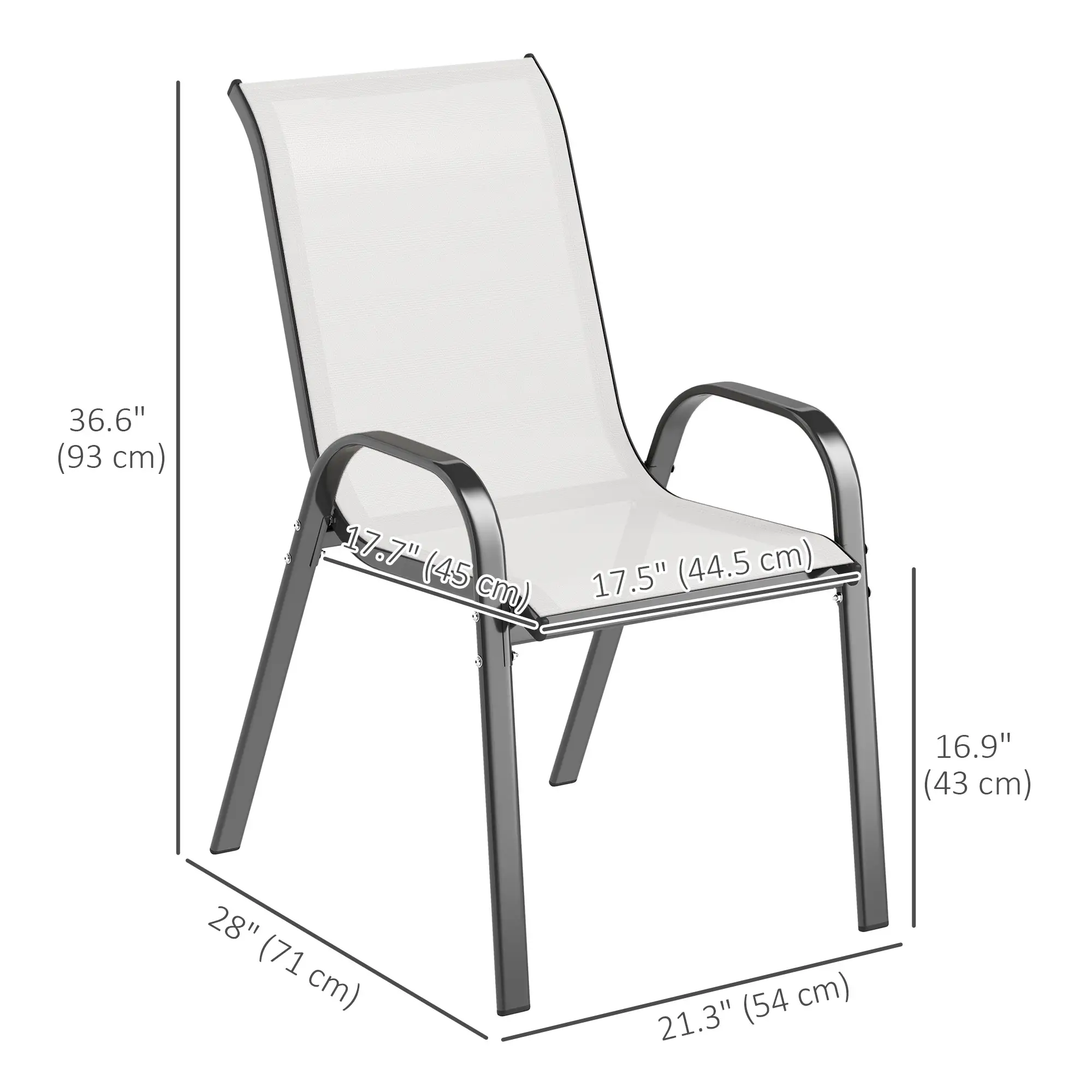 Set of 2 Outdoor Dining Chairs, Stackable, High Back, Light Grey - Image 3