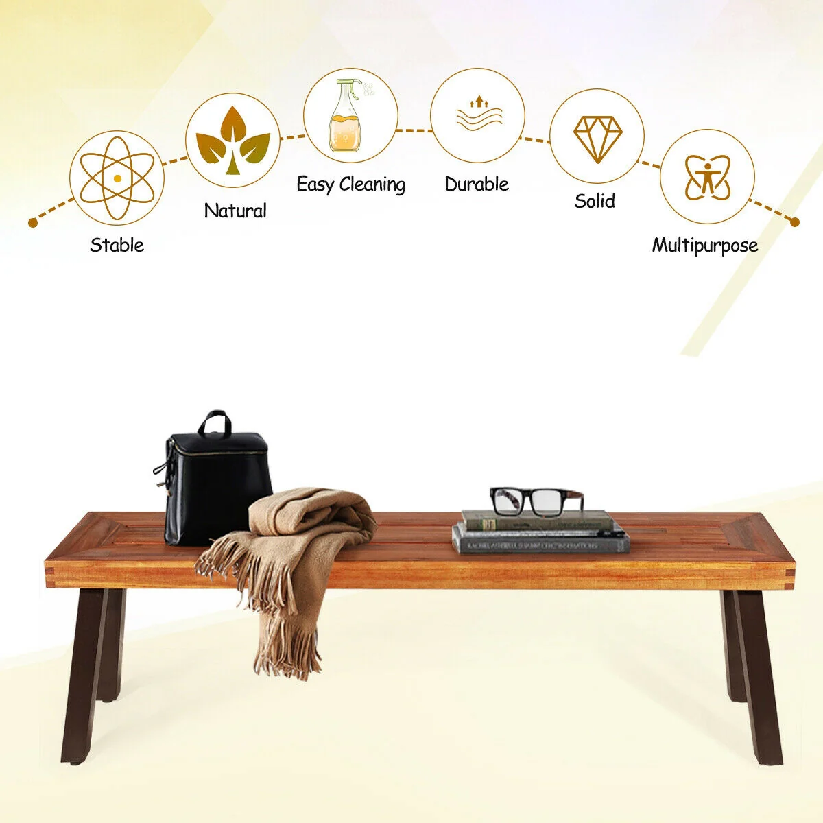 Set Of 2 Patio Acacia Wood Dining Bench - Image 3