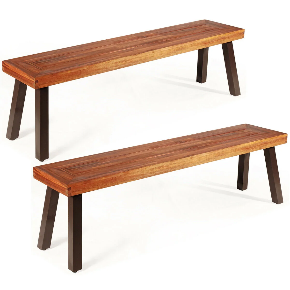 Set Of 2 Patio Acacia Wood Dining Bench - Image 4