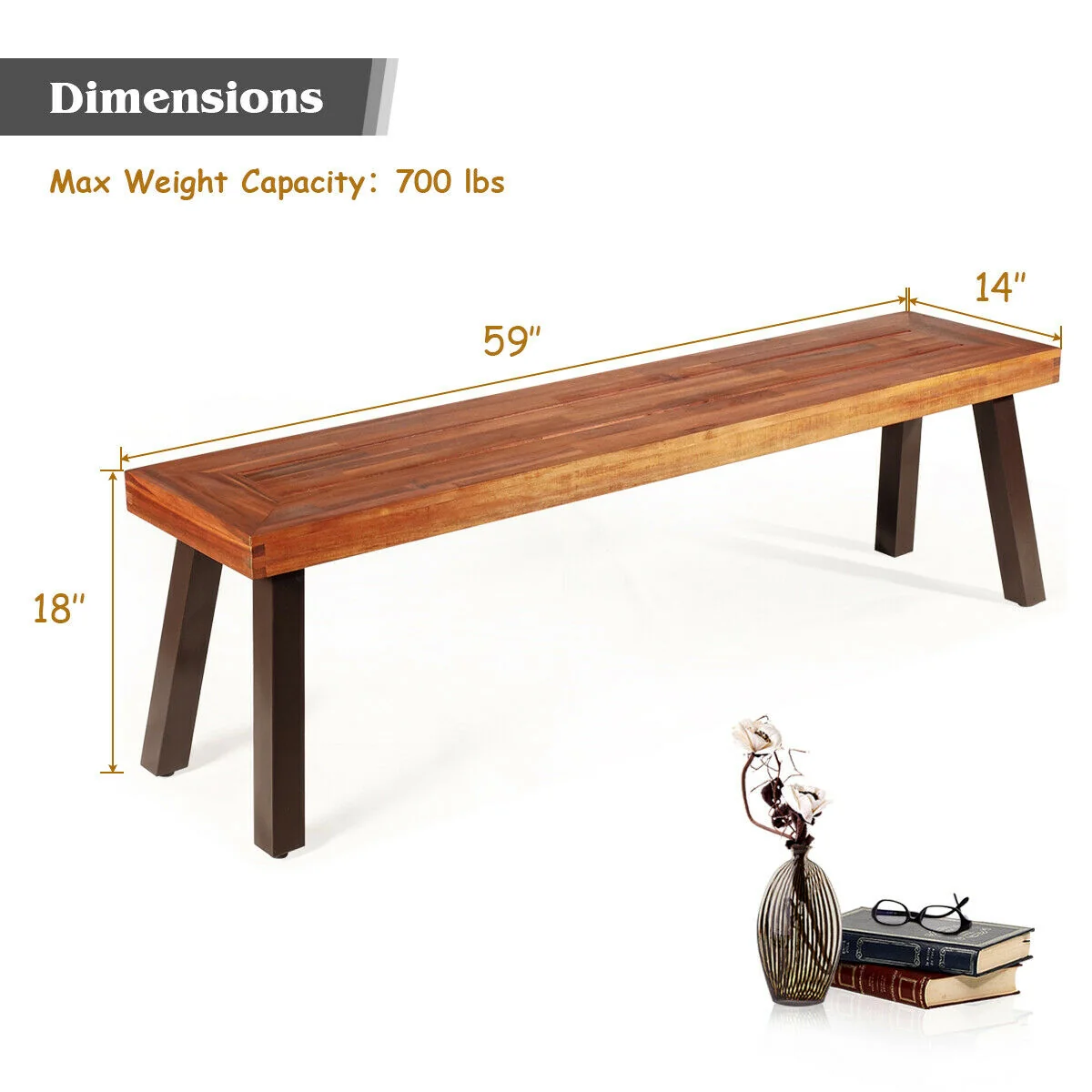 Set Of 2 Patio Acacia Wood Dining Bench - Image 5