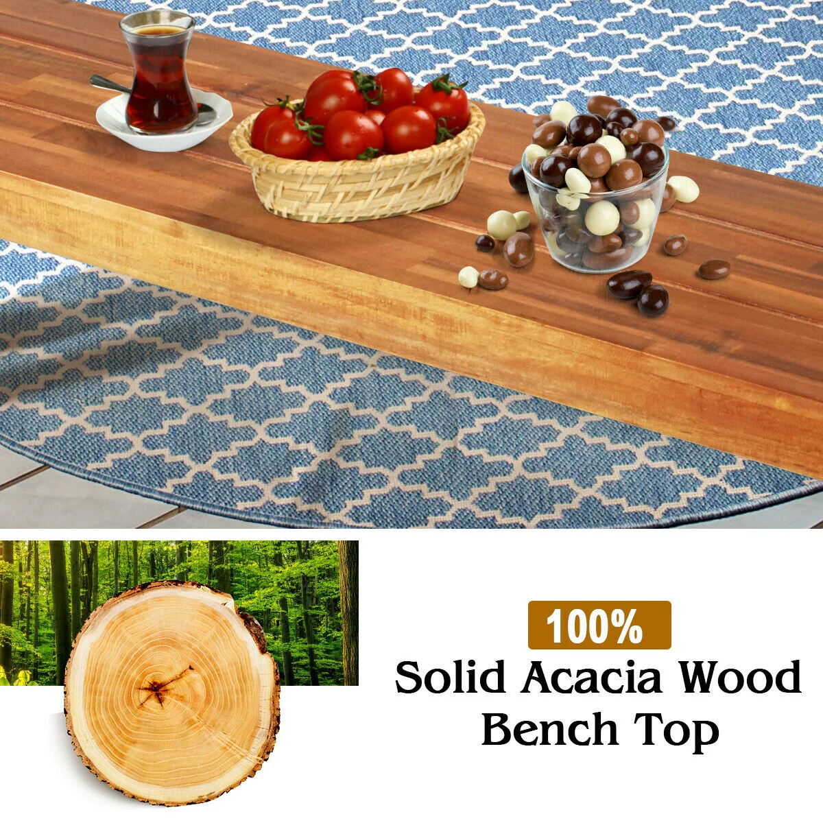 Set Of 2 Patio Acacia Wood Dining Bench - Image 6