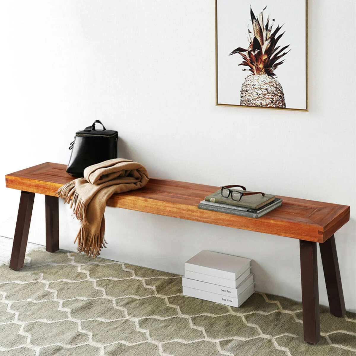 Set Of 2 Patio Acacia Wood Dining Bench - Image 8
