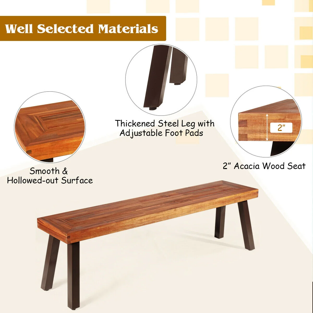Set Of 2 Patio Acacia Wood Dining Bench - Image 9