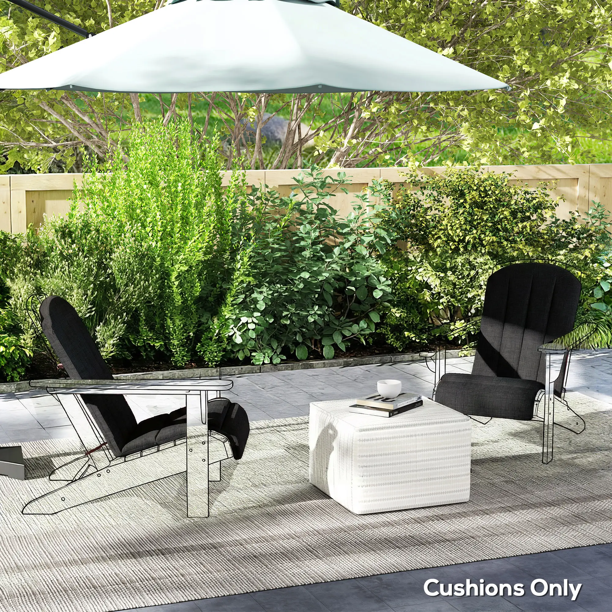 Set Of 2 Patio Chair Cushions, High Back Adirondack, High-Density Foam, Black - Image 7