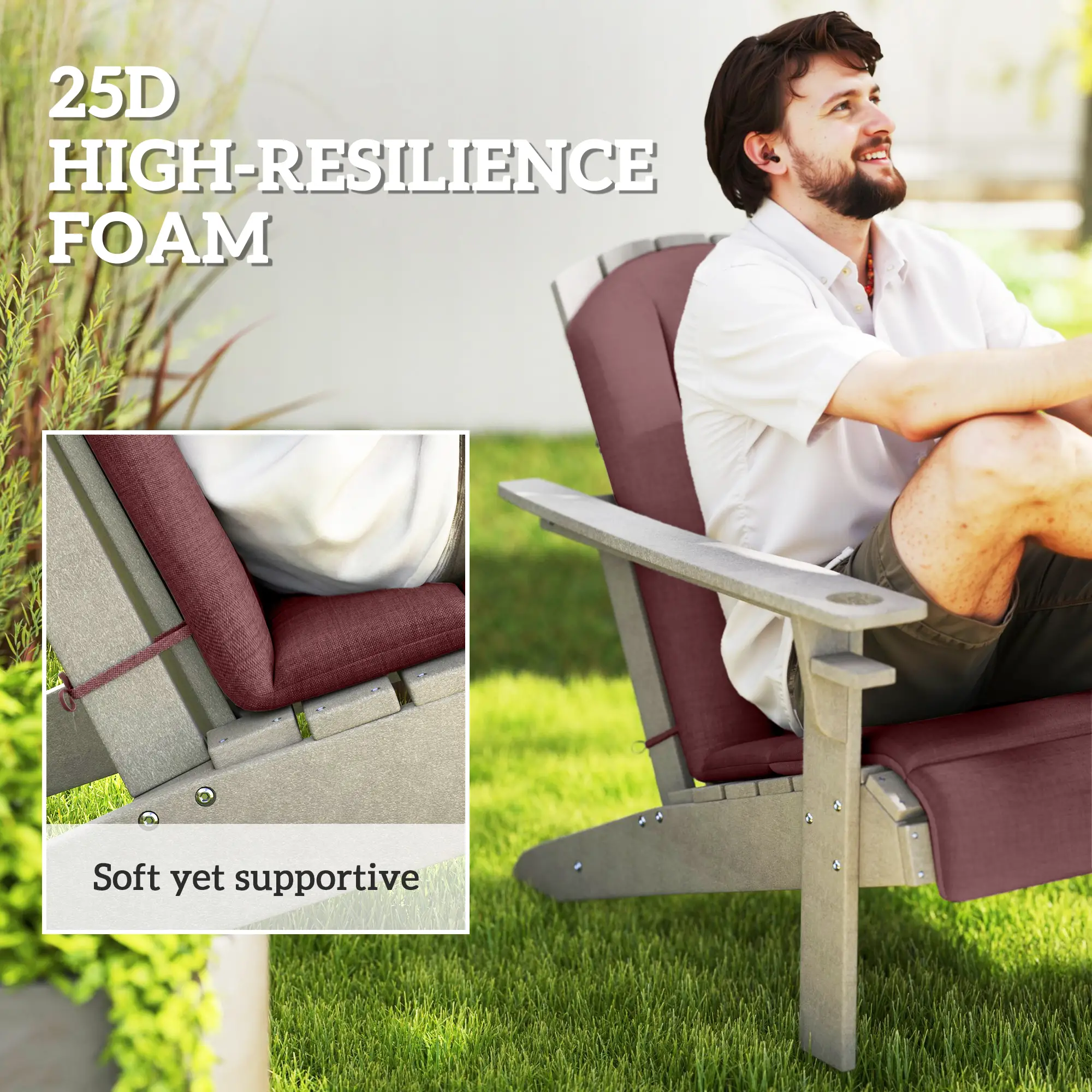 Set of 2 Patio Chair Cushions, High Back Adirondack, High-Density Foam, Wine Red - Image 4