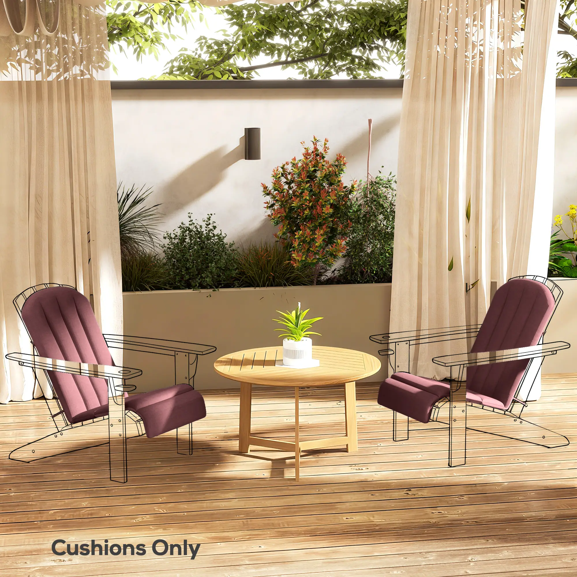 Set of 2 Patio Chair Cushions, High Back Adirondack, High-Density Foam, Wine Red - Image 8