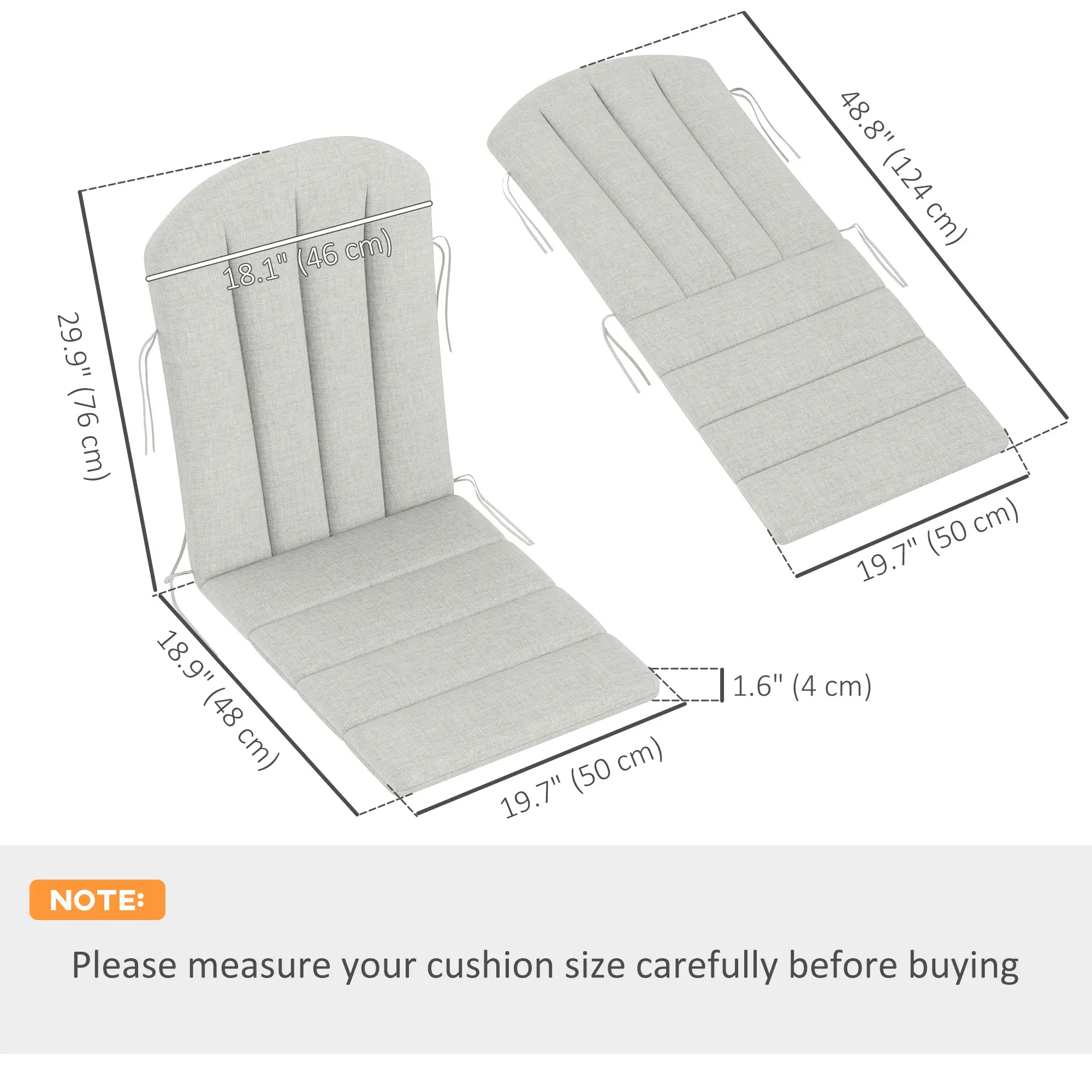 Set of 2 Patio Chair Cushions, High Back, High-Density Foam, Light Grey - Image 3