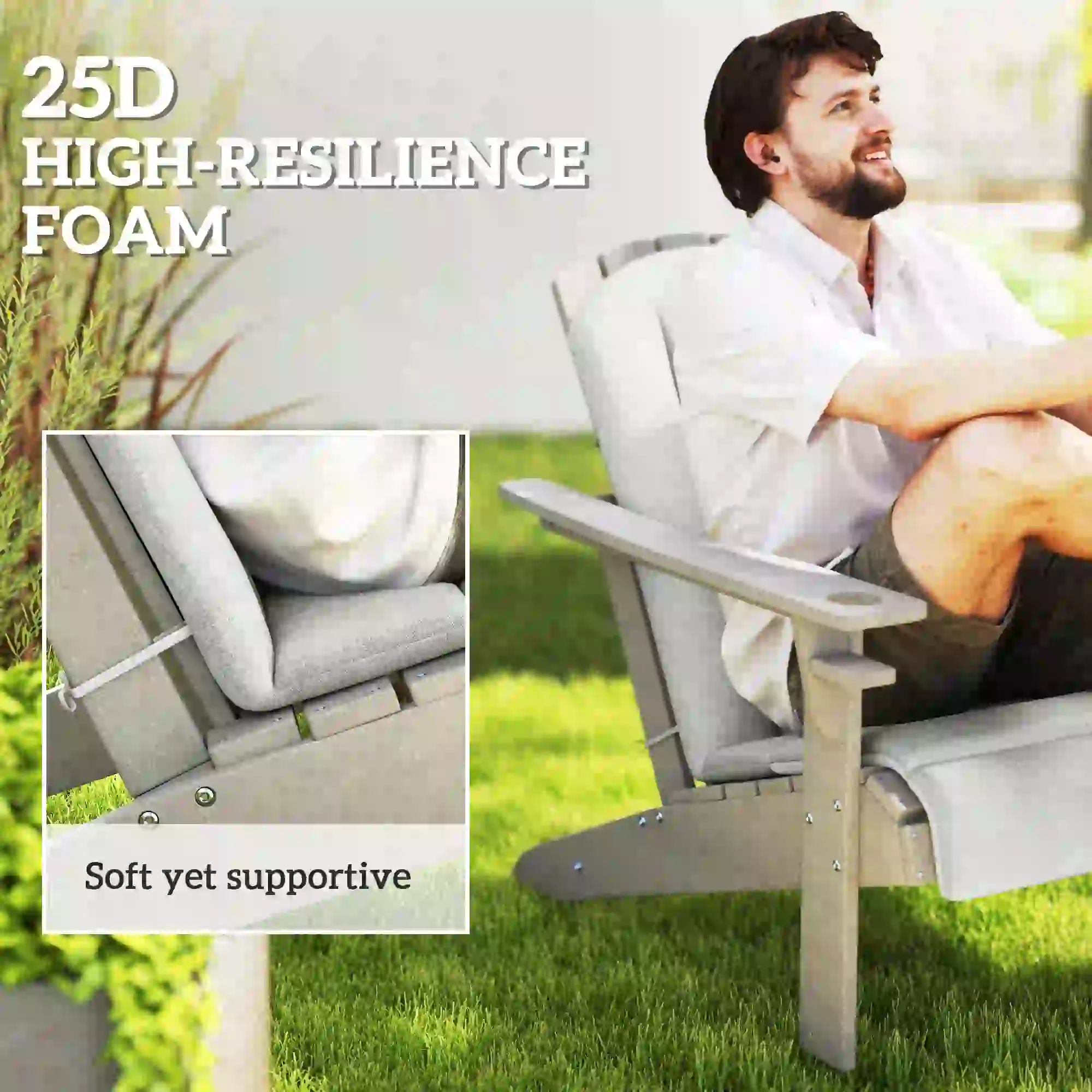 Set of 2 Patio Chair Cushions, High Back, High-Density Foam, Light Grey - Image 4