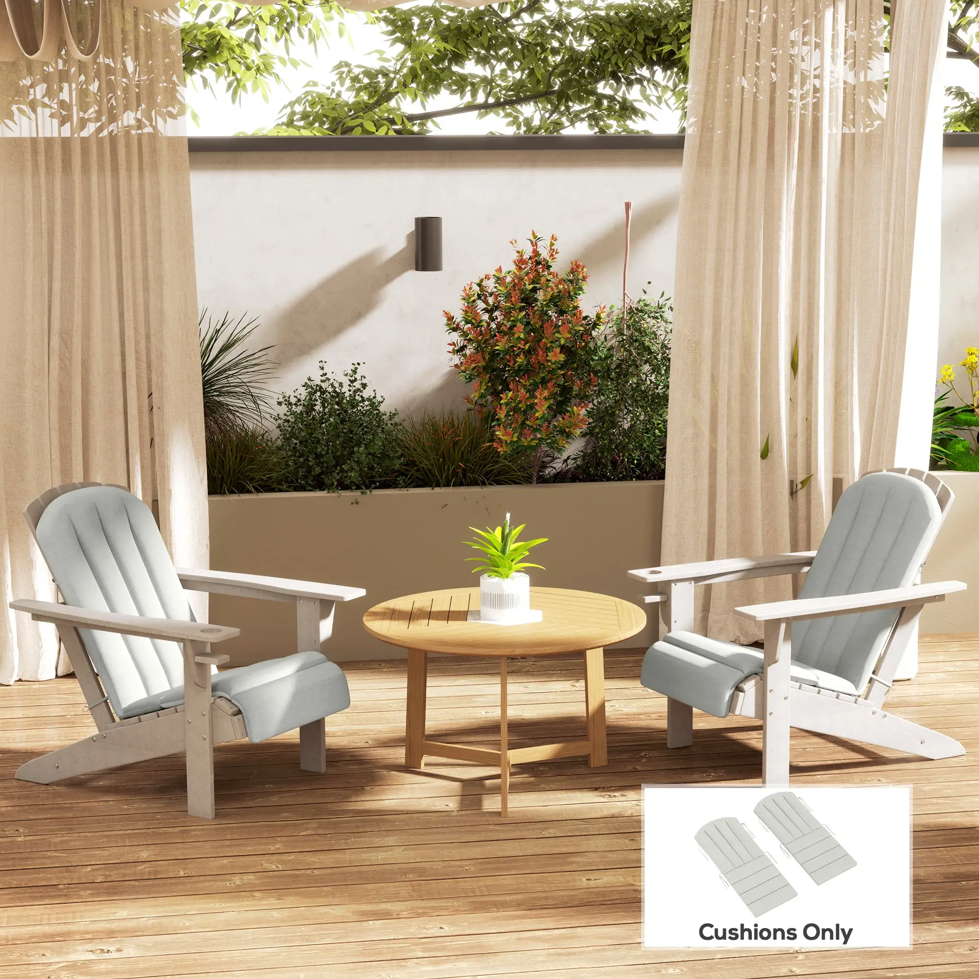 Set of 2 Patio Chair Cushions, High Back, High-Density Foam, Light Grey - Image 8