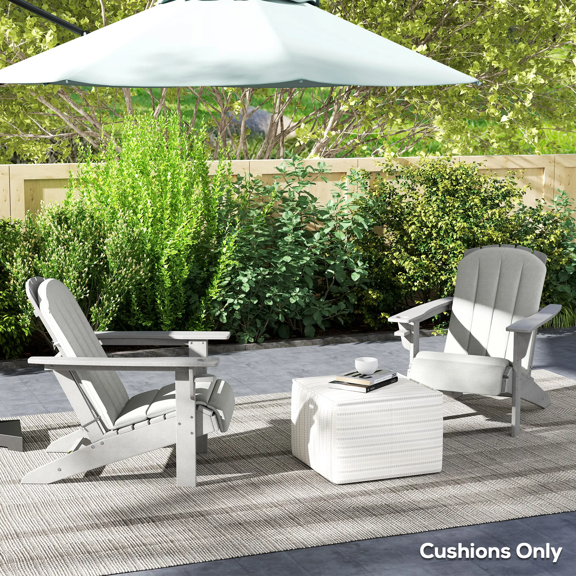 Set of 2 Patio Chair Cushions, High Back, High-Density Foam, Light Grey - Image 9
