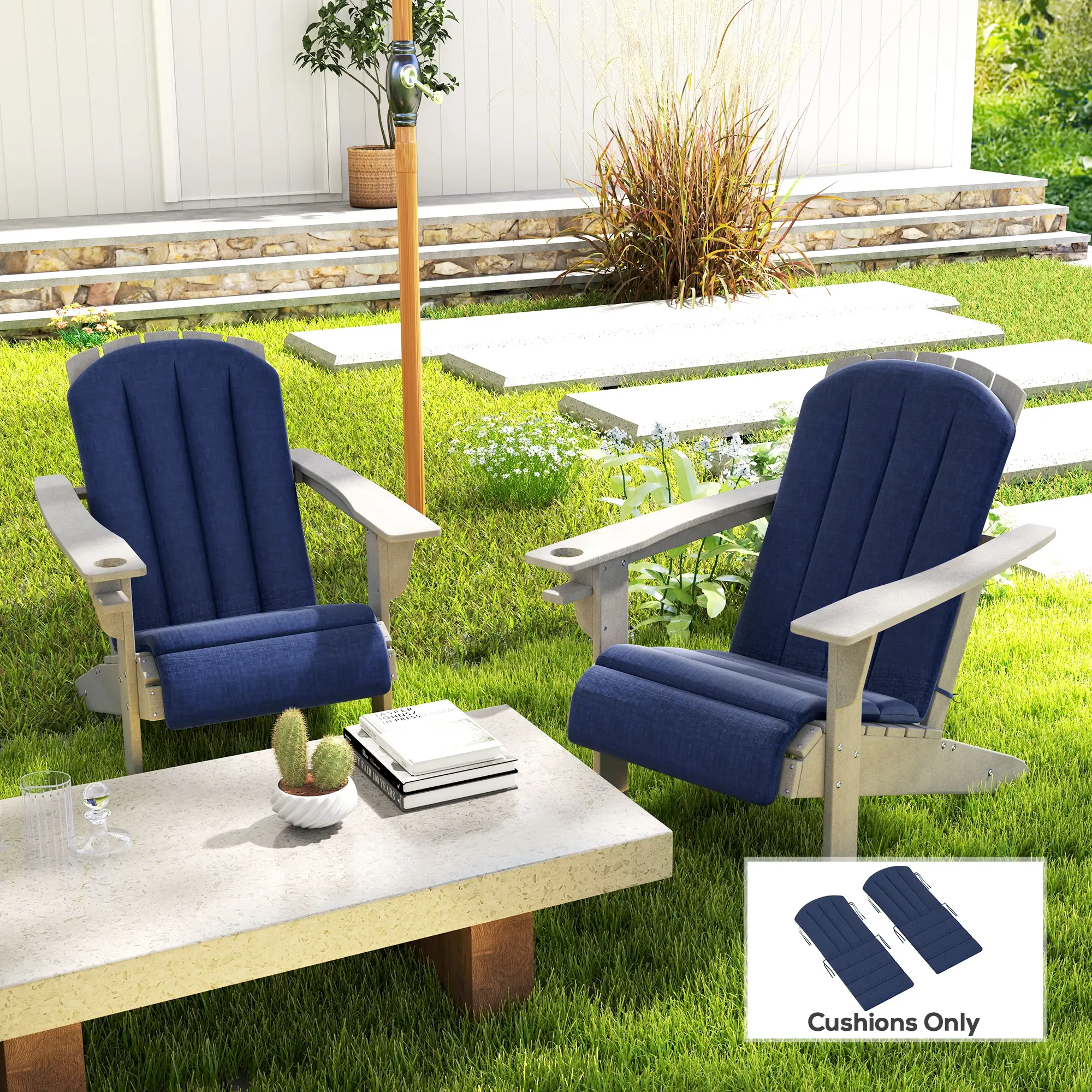 Set of 2 Patio Chair Cushions, High Back, High-Density Foam, Navy Blue - Image 2