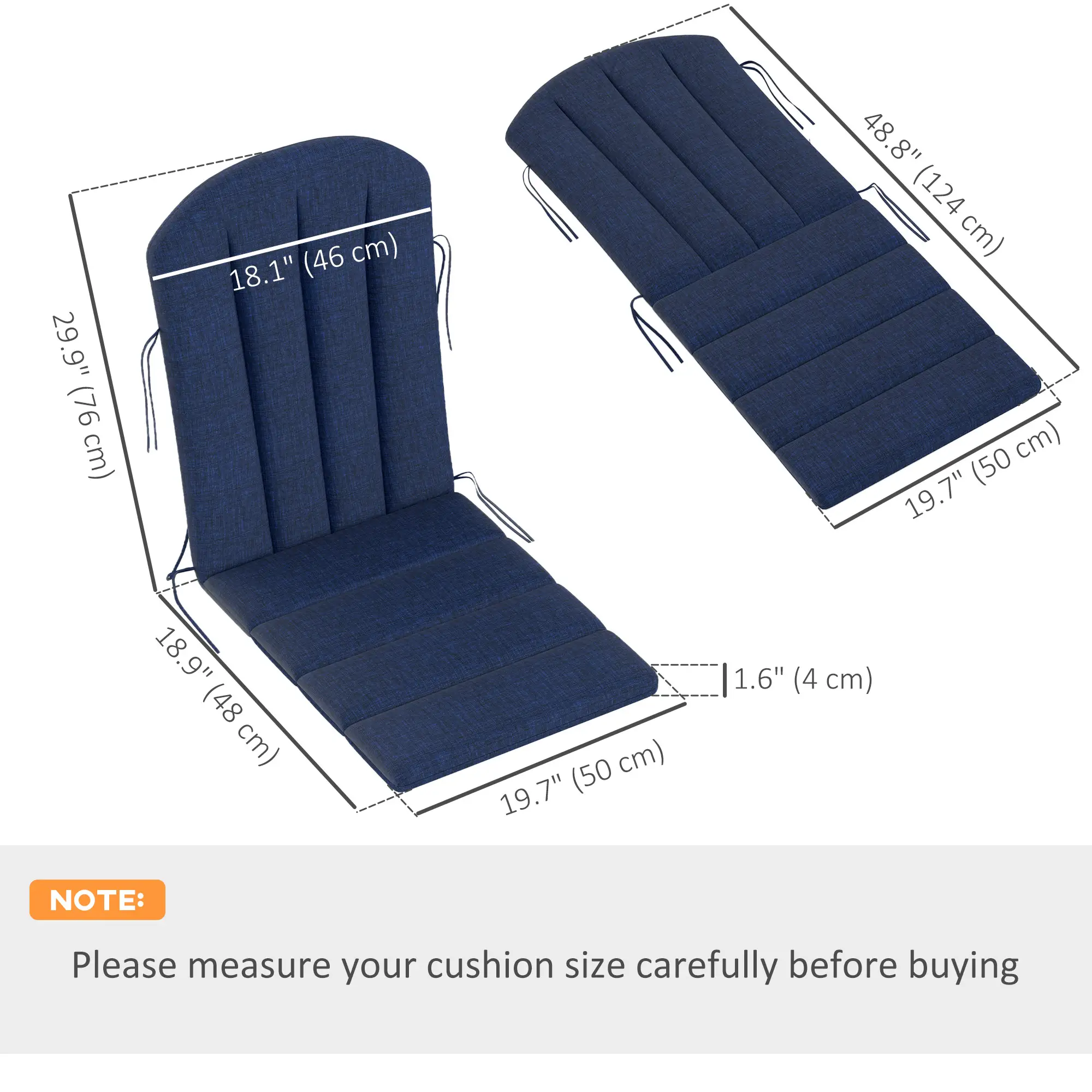 Set of 2 Patio Chair Cushions, High Back, High-Density Foam, Navy Blue - Image 3