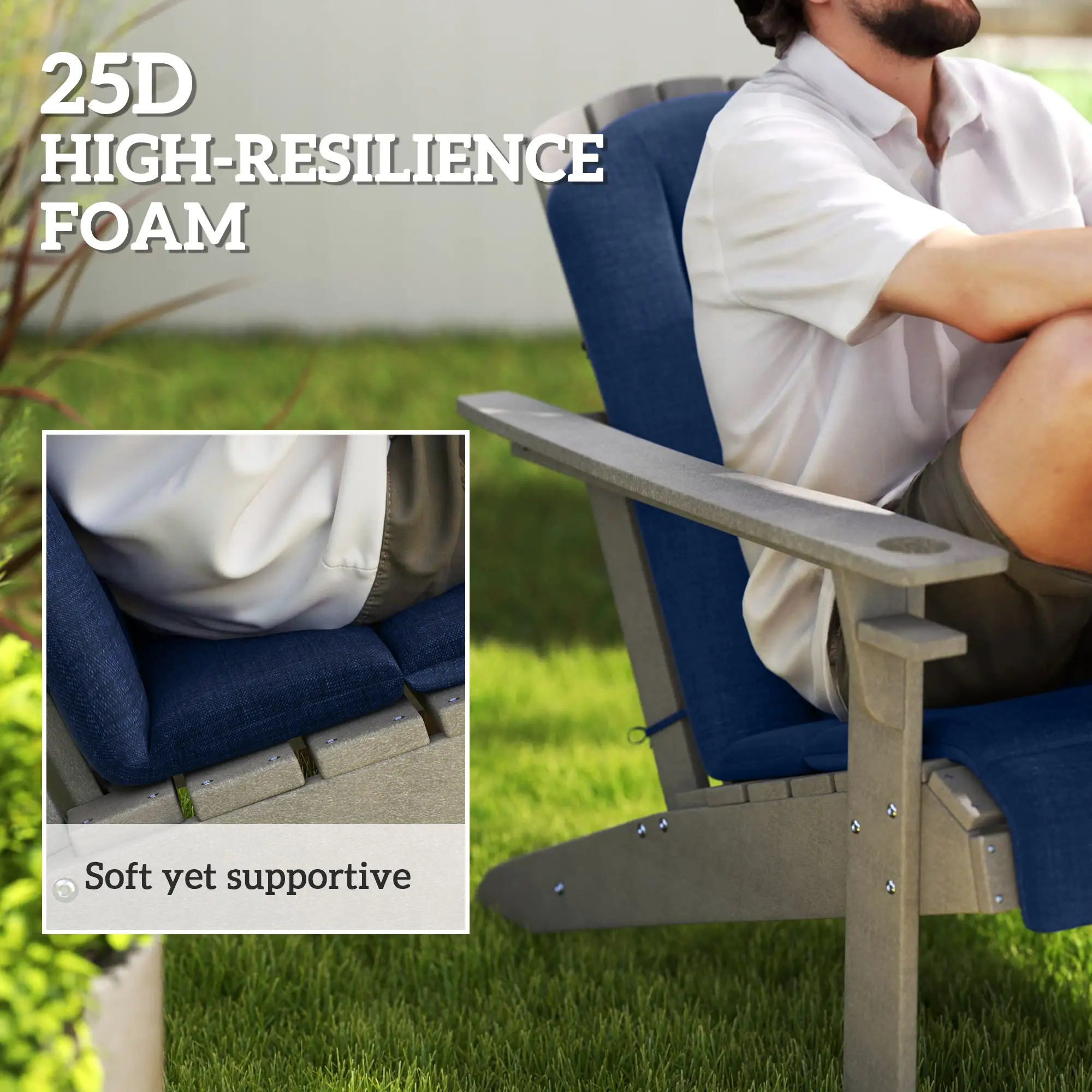 Set of 2 Patio Chair Cushions, High Back, High-Density Foam, Navy Blue - Image 4