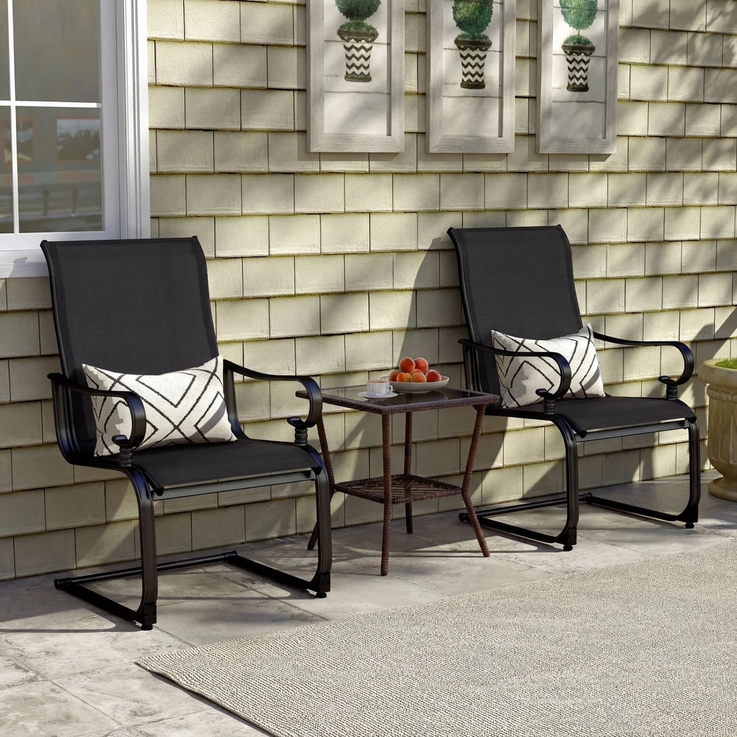 Set of 2 Patio Chairs, Quick-Dry Fabric, Black - Image 2