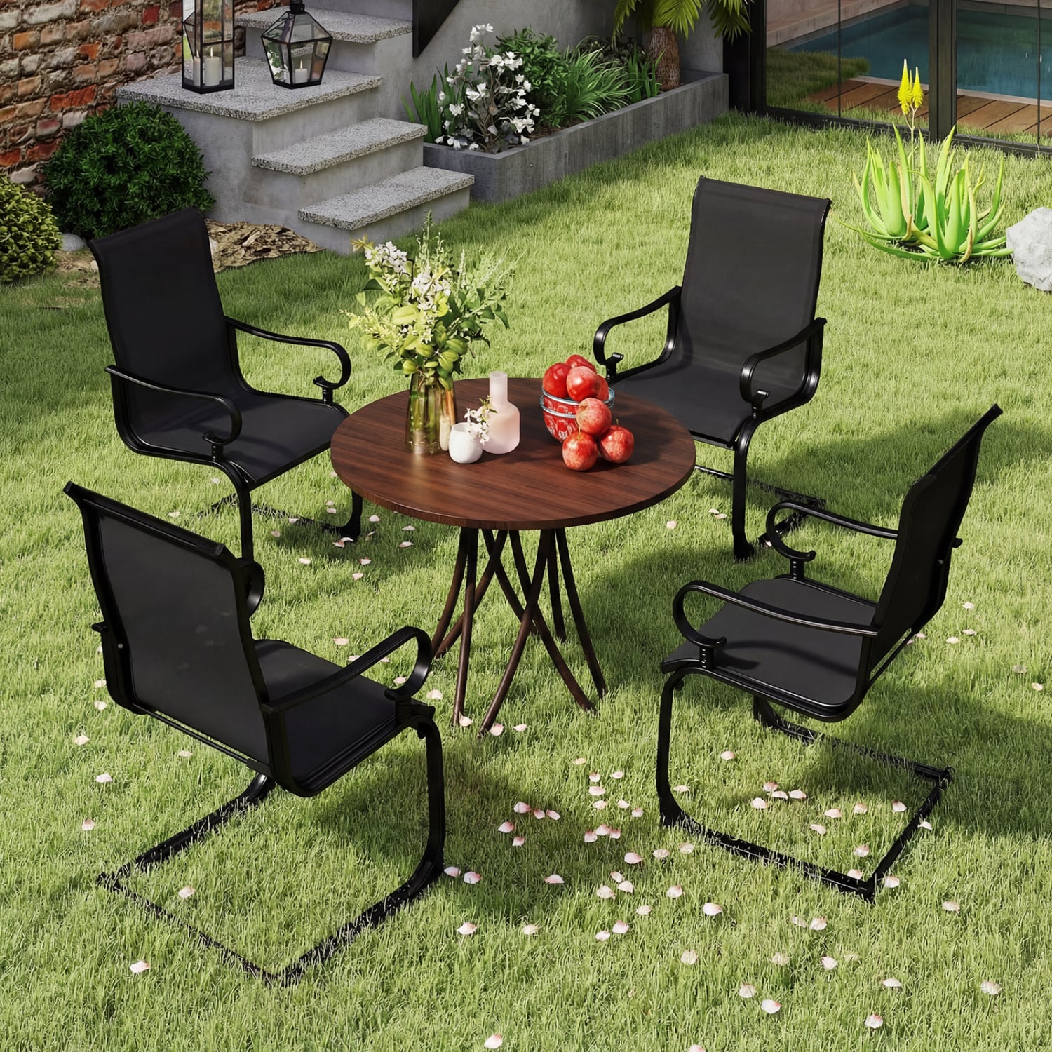 Set of 2 Patio Chairs, Quick-Dry Fabric, Black - Image 5