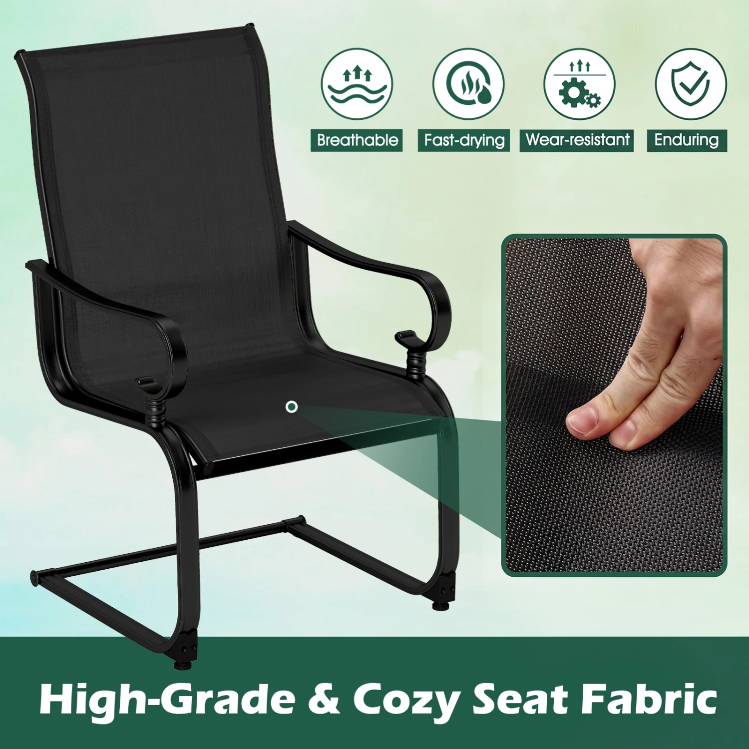 Set of 2 Patio Chairs, Quick-Dry Fabric, Black - Image 7