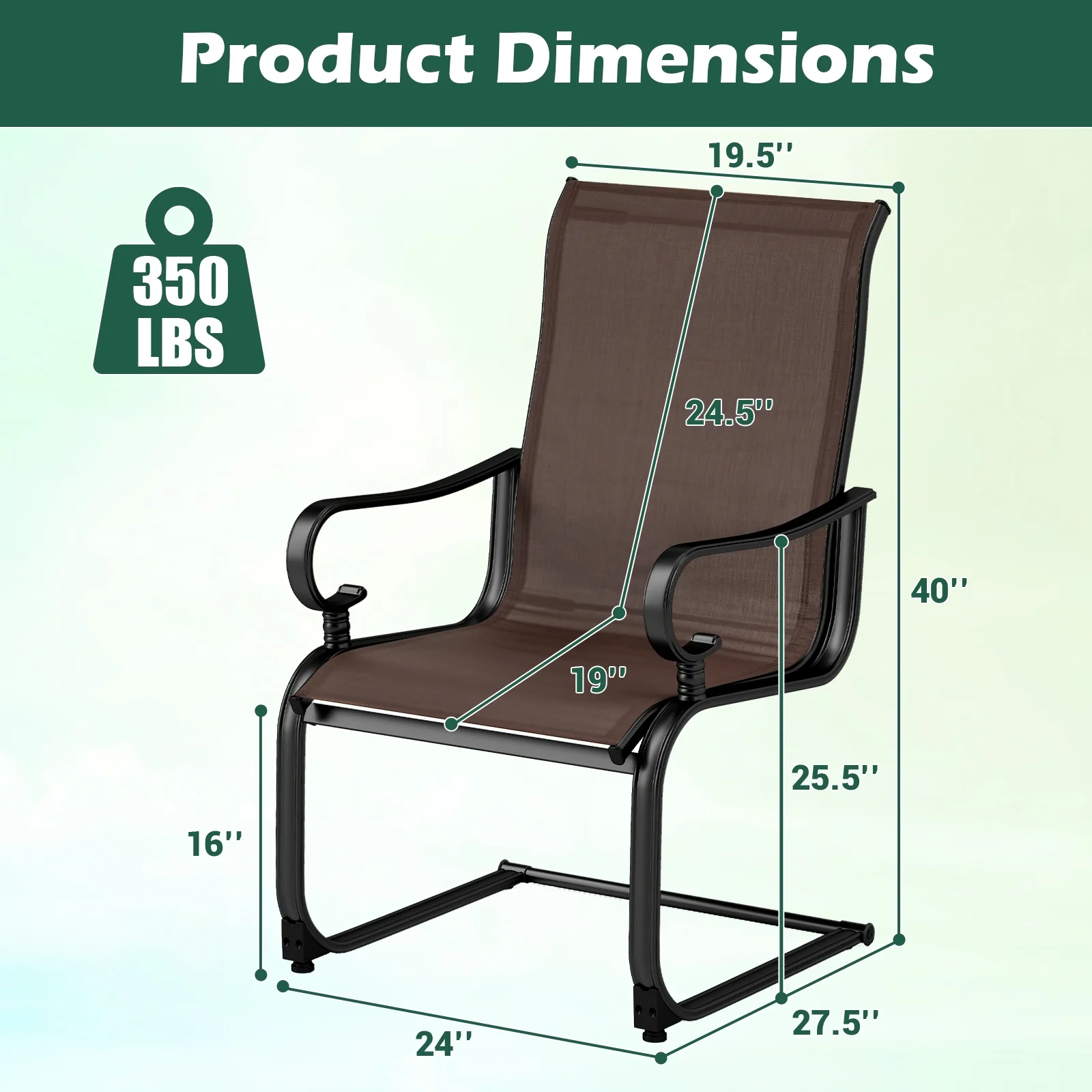Set Of 2 Patio Chairs, Quick-Drying Breathable Fabric, Brown - Image 5