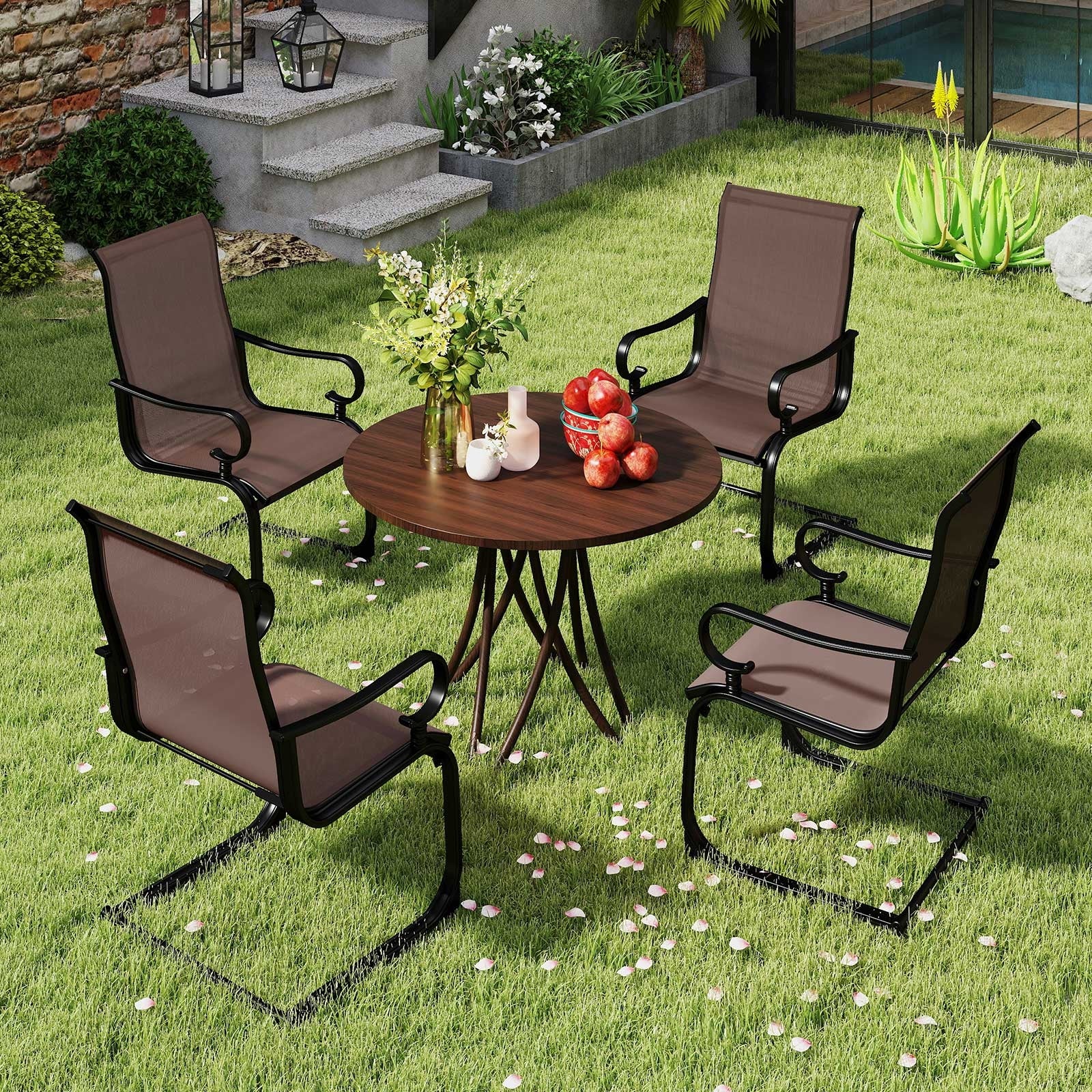 Set Of 2 Patio Chairs, Quick-Drying Breathable Fabric, Brown - Image 6