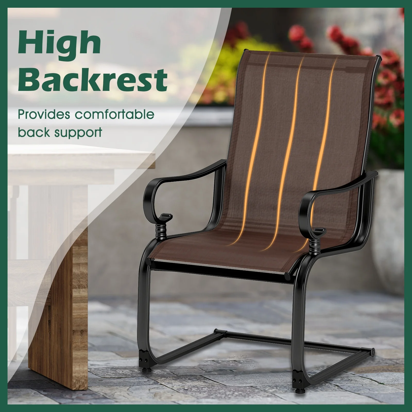 Set Of 2 Patio Chairs, Quick-Drying Breathable Fabric, Brown - Image 9