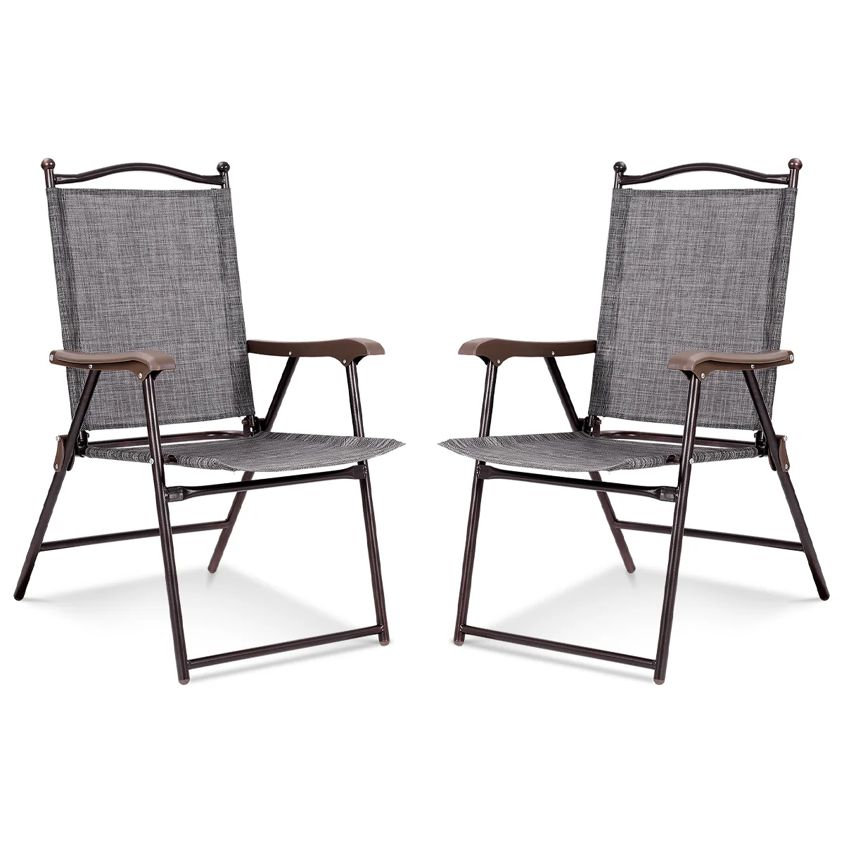 Set Of 2 Patio Folding Sling Back Camping Deck Chairs, Gray