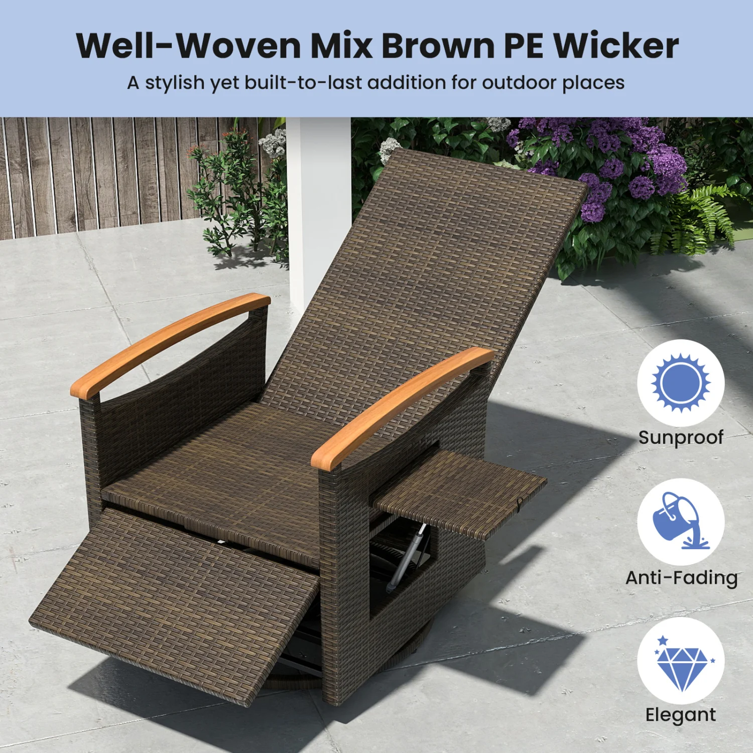 Set of 2 Patio Rattan 360° Swivel Recliner Chair with Adjustable Backrest and Footrest, Navy - Image 7