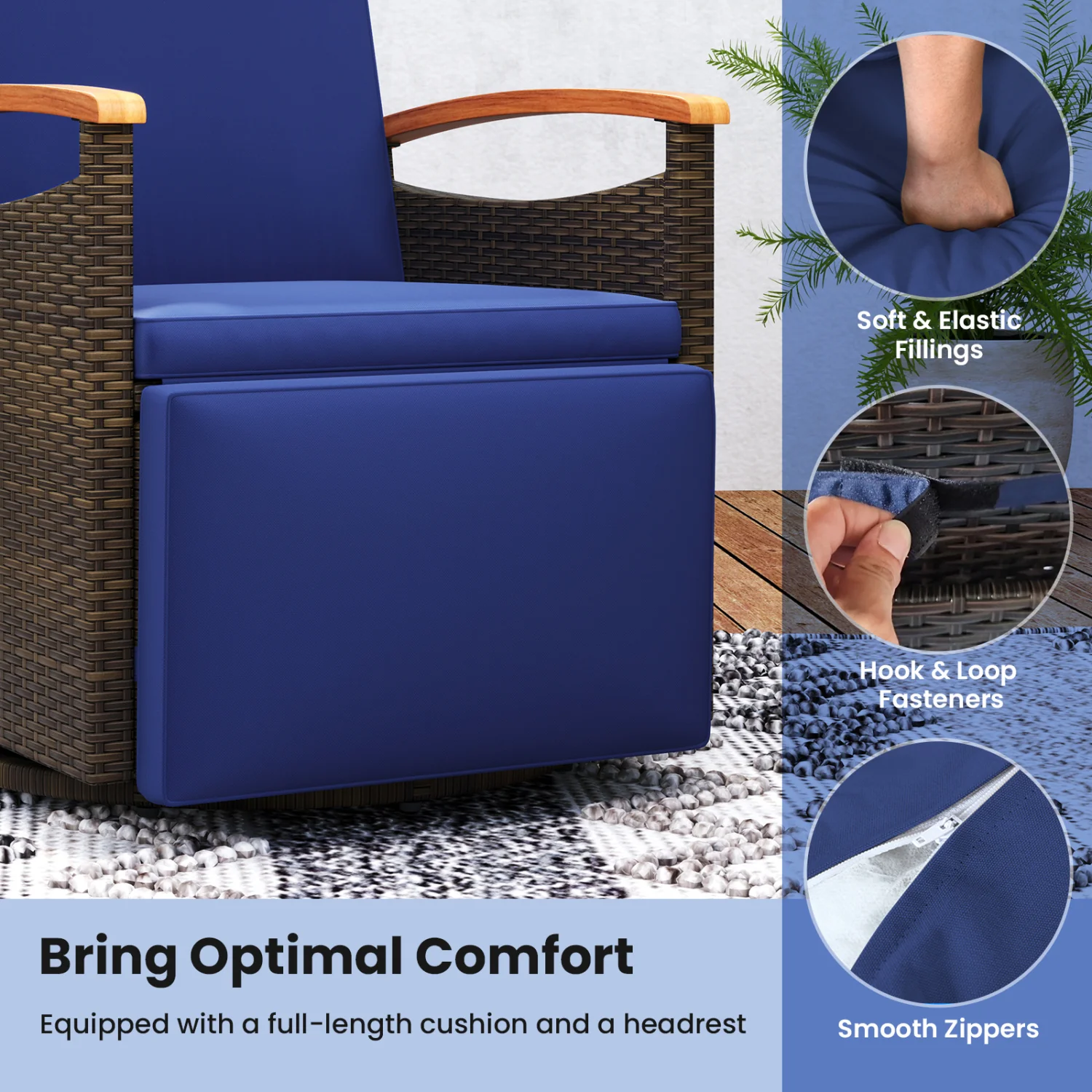 Set of 2 Patio Rattan 360° Swivel Recliner Chair with Adjustable Backrest and Footrest, Navy - Image 8