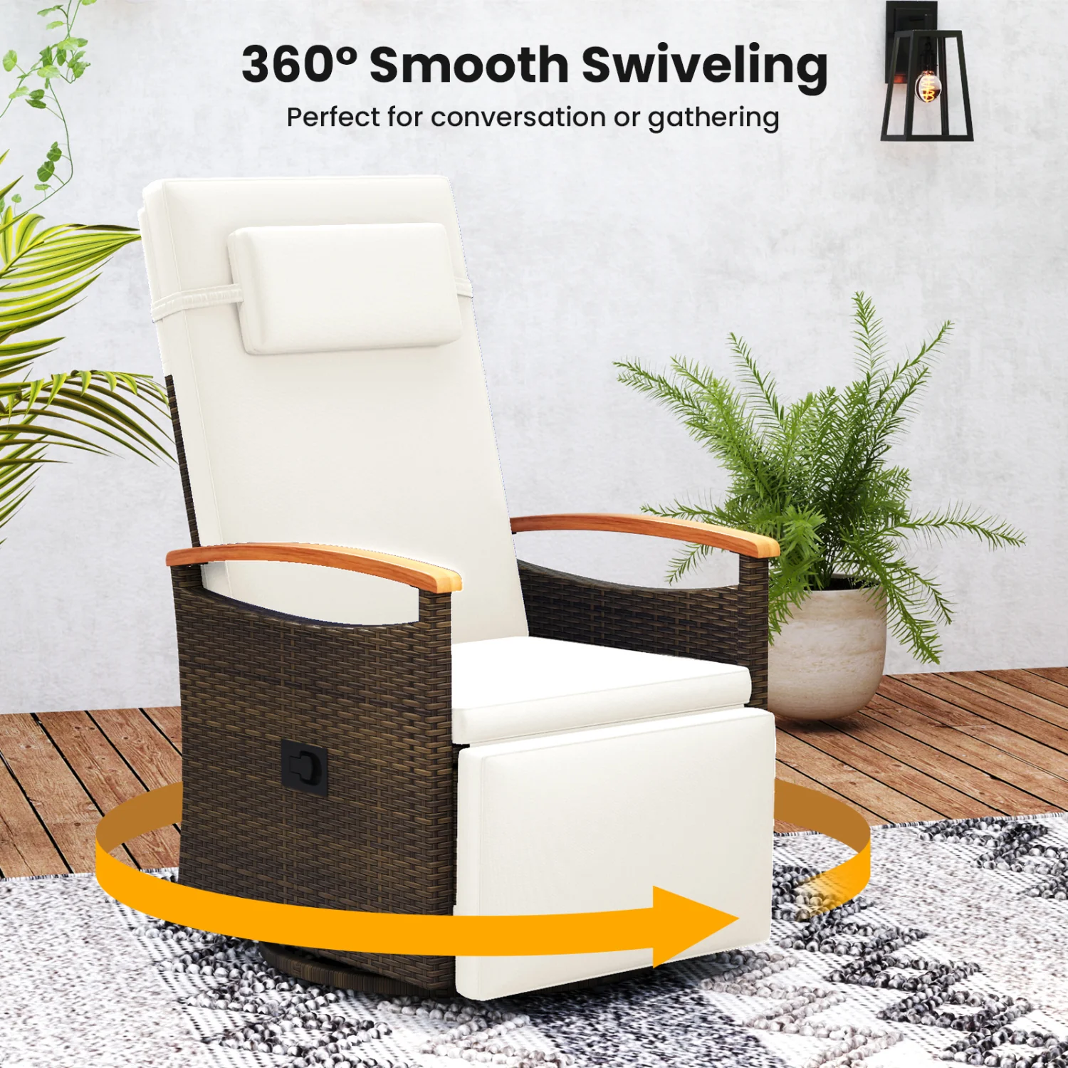 Set of 2 Patio Rattan 360° Swivel Recliner Chair with Adjustable Backrest and Footrest, White - Image 6
