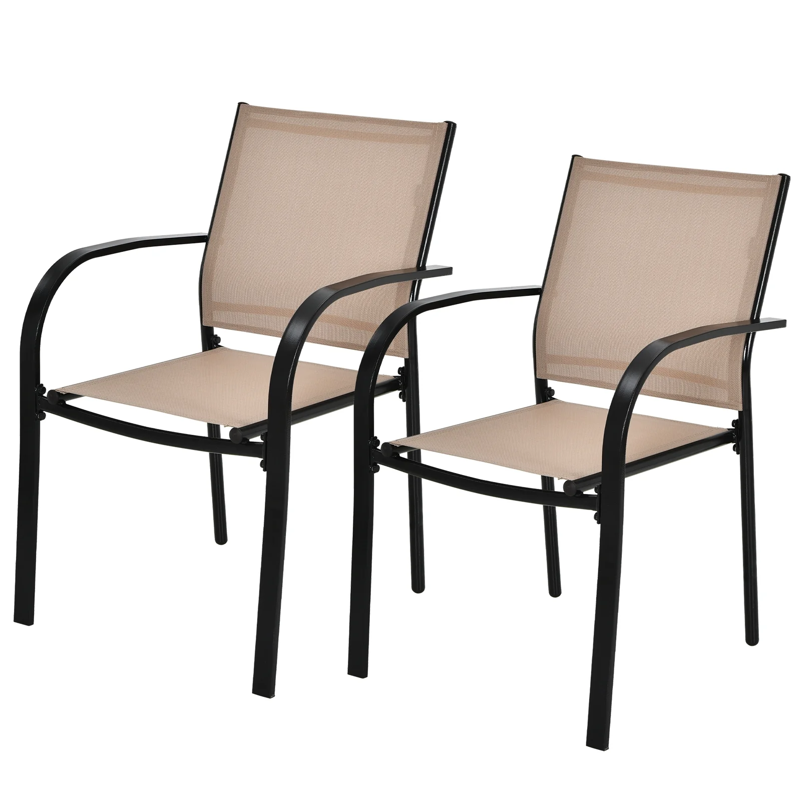 Set Of 2 Patio Stackable Dining Chairs, With Armrests, Brown - Image 5