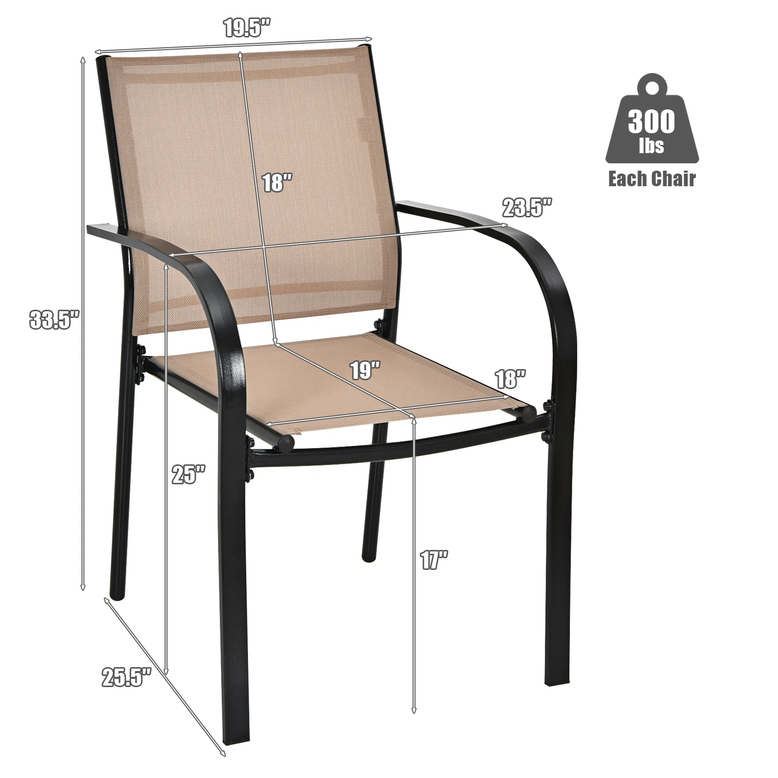 Set Of 2 Patio Stackable Dining Chairs, With Armrests, Brown - Image 6