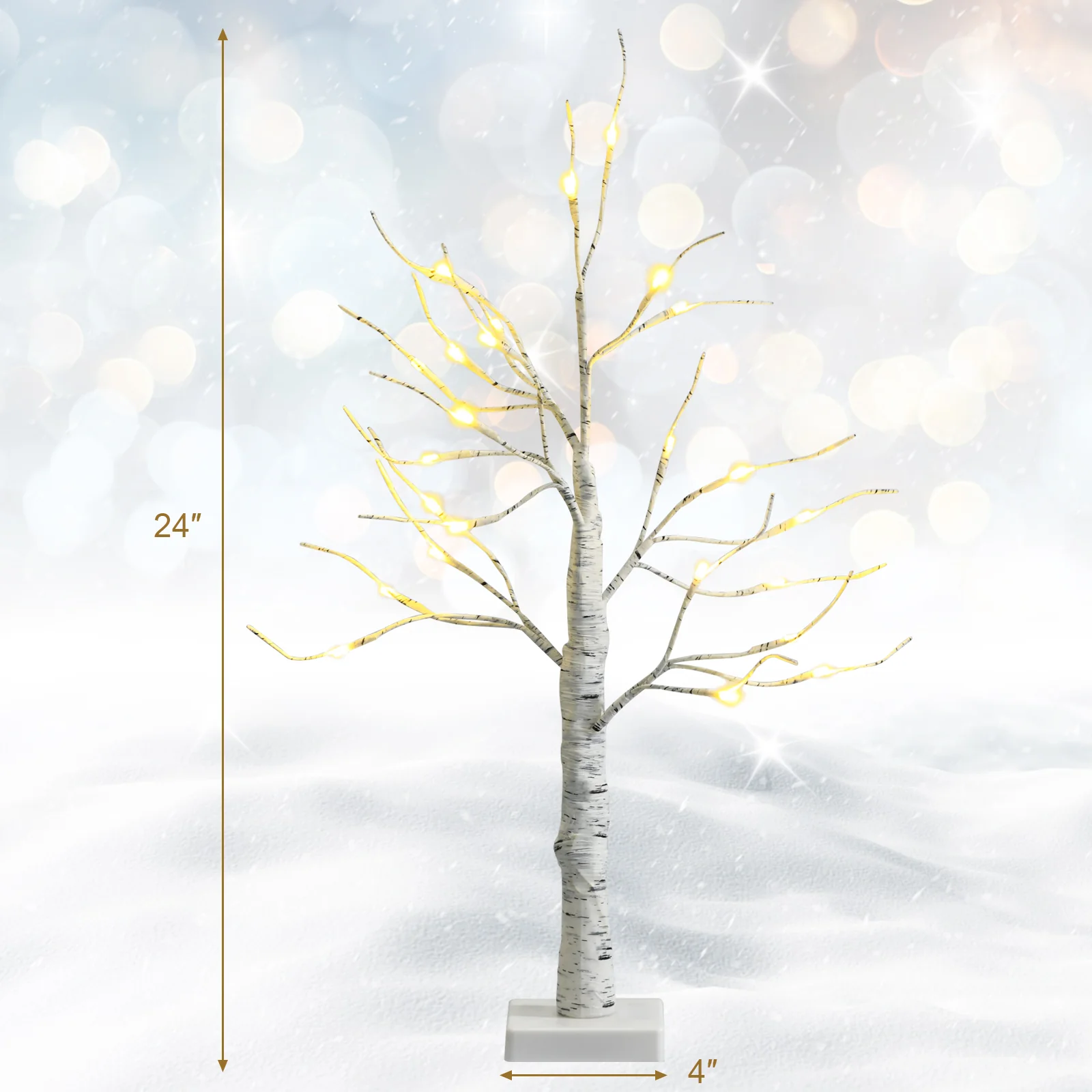 Set Of 2 Pre-Lit Twig Birch Tree, Battery Powered, White - Image 6
