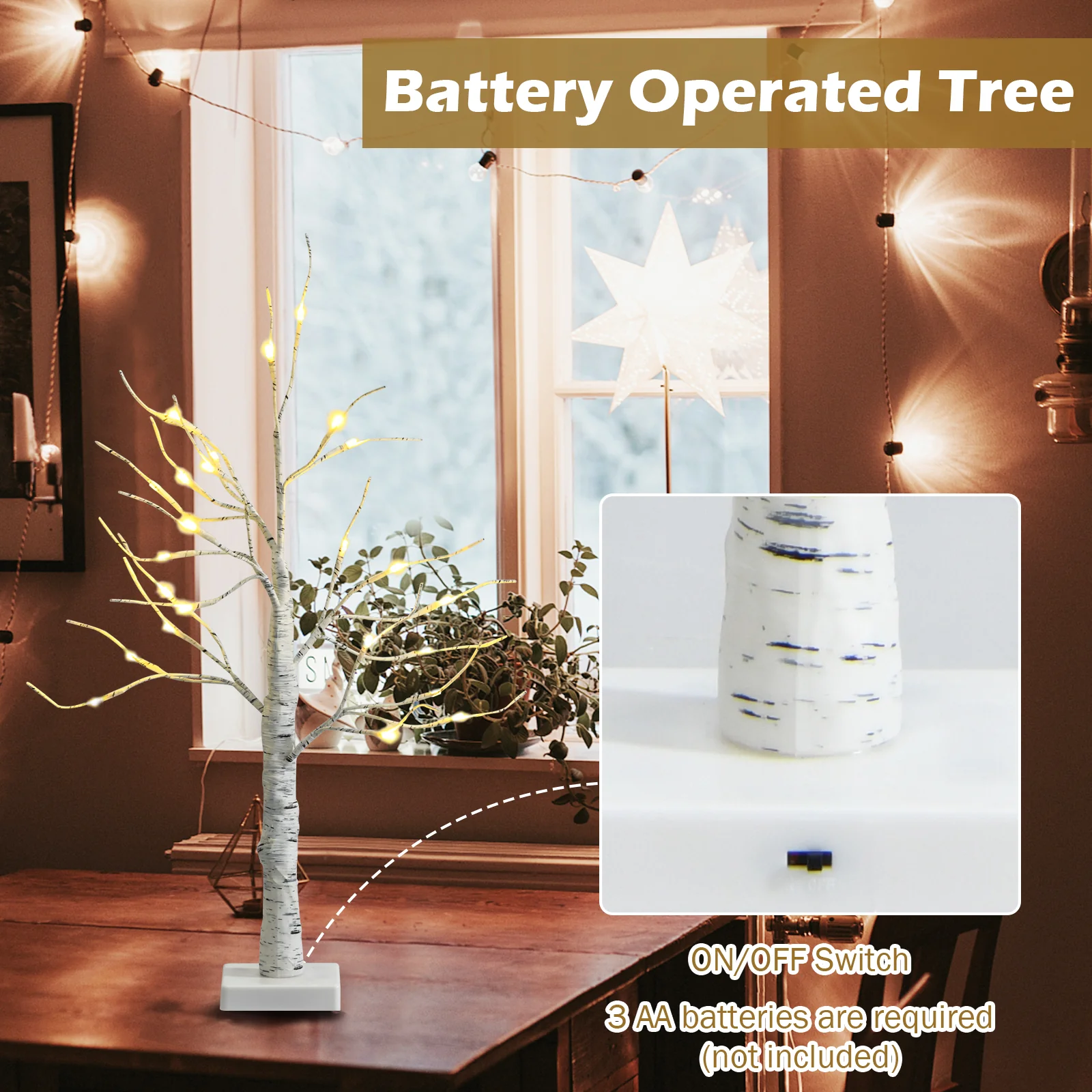 Set Of 2 Pre-Lit Twig Birch Tree, Battery Powered, White - Image 9