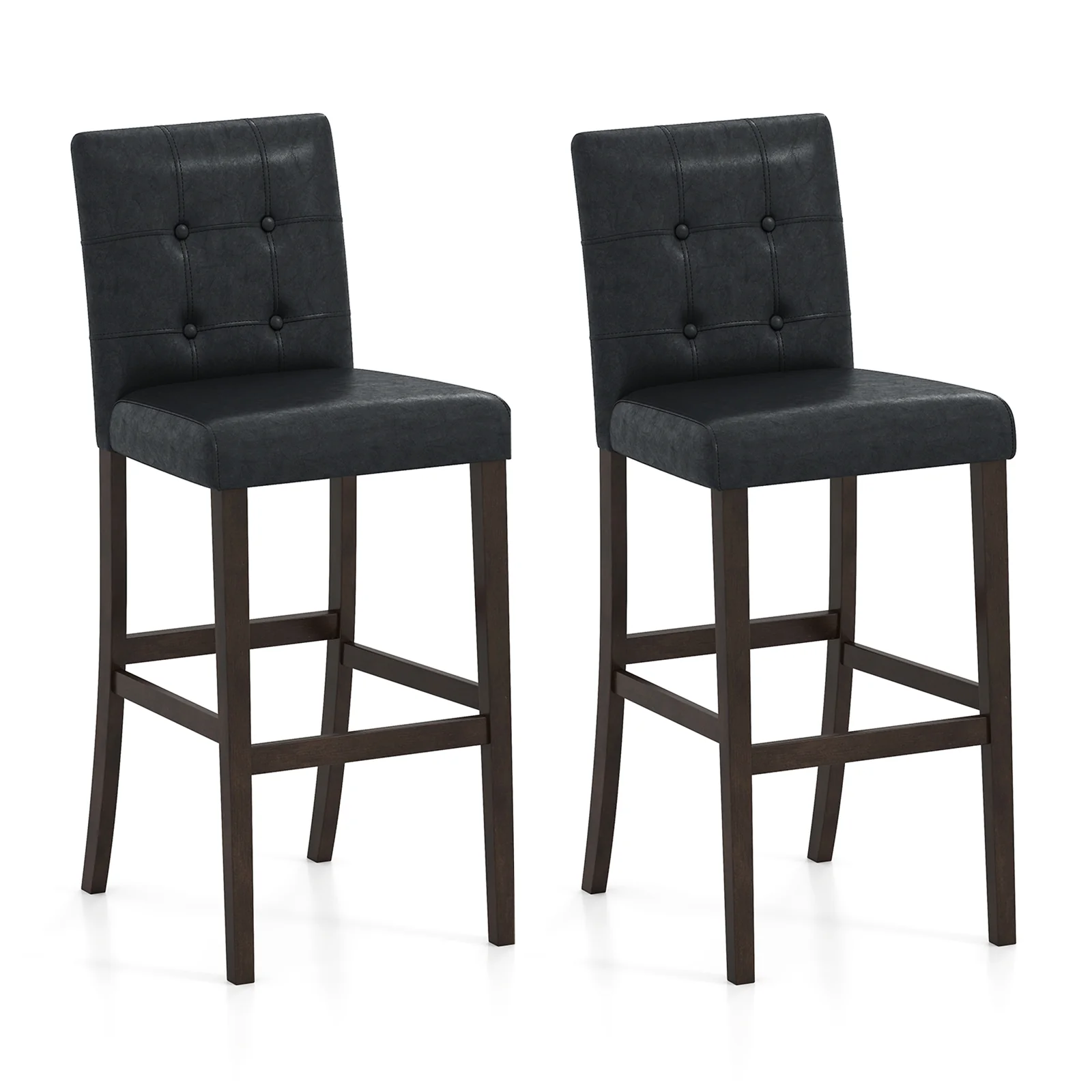 Set of 2 PVC Dining Leather Bar Stools with Solid Wood Legs-29 inches - Image 4