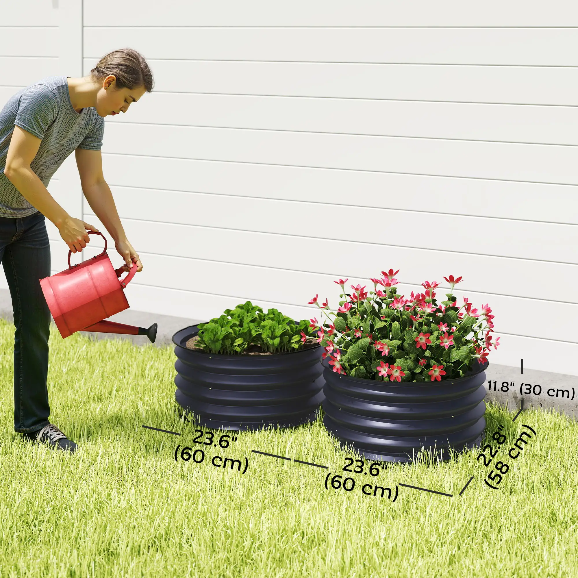 Set of 2 Raised Garden Beds, Metal Planter Box, Easy Assembly, Dark Grey - Image 3