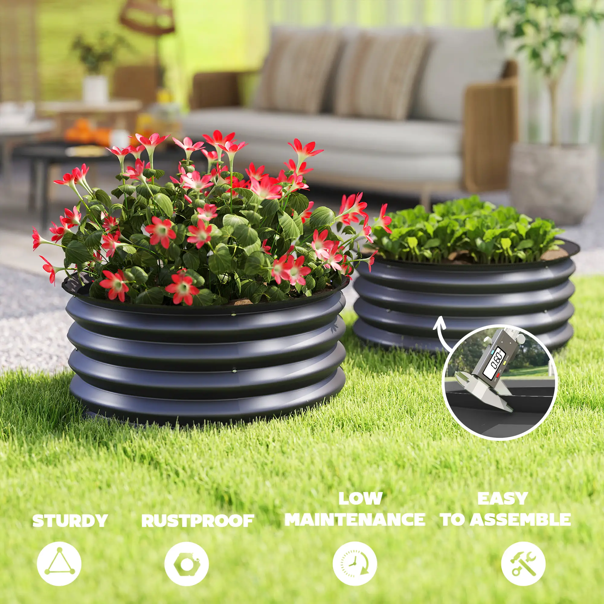 Set of 2 Raised Garden Beds, Metal Planter Box, Easy Assembly, Dark Grey - Image 7