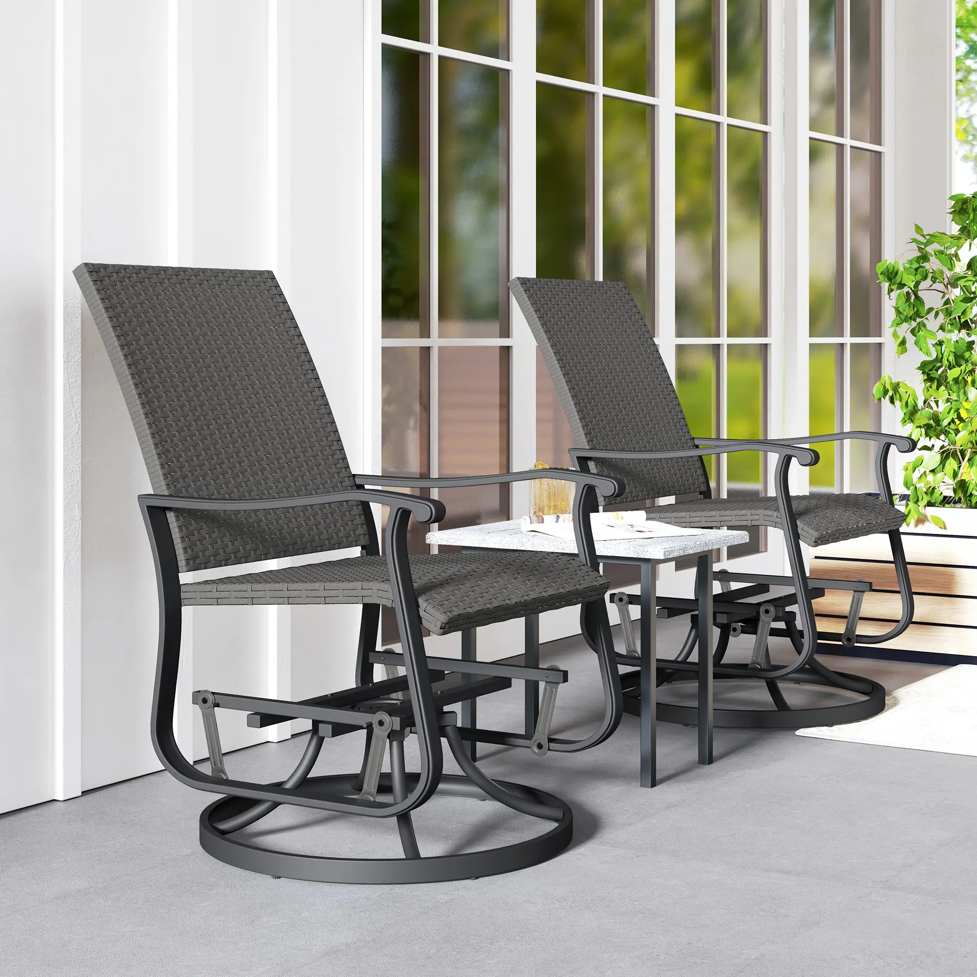 Set of 2 Rattan Patio Gliders, Wicker Outdoor Swivel Chairs, Grey - Image 10