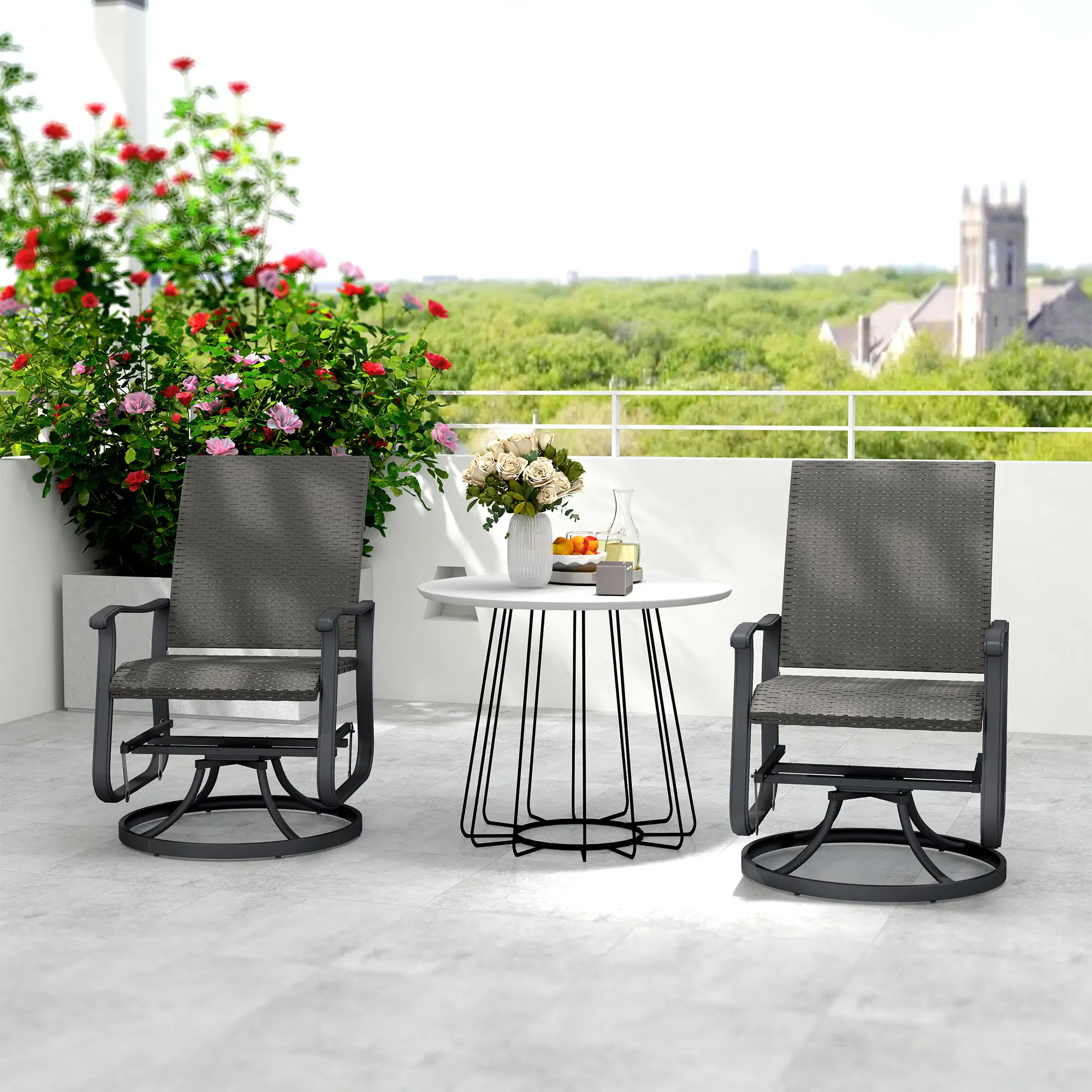 Set of 2 Rattan Patio Gliders, Wicker Outdoor Swivel Chairs, Grey - Image 9