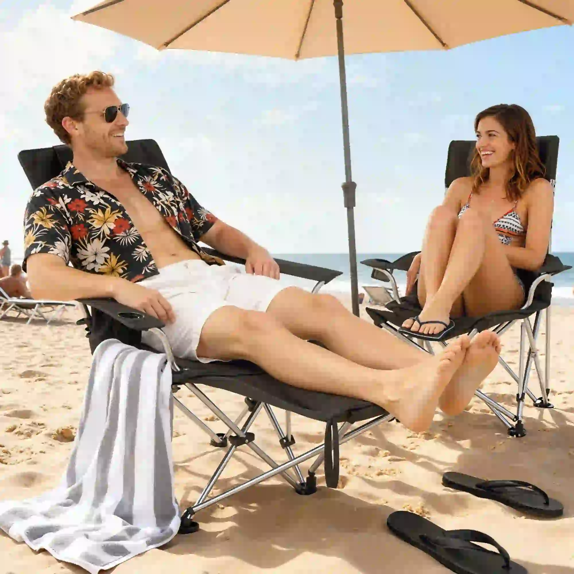 Set of 2 Reclining Camping Chairs with Foot Rest, Headrest, Cup Holder, Storage Bag, Black - Image 10
